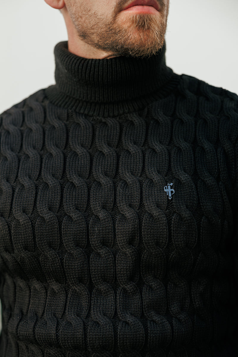Father Sons Link Weave Knit Black Roll Neck Jumper - FSJ101