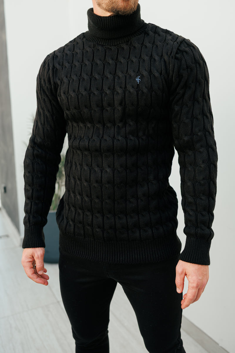 Father Sons Link Weave Knit Black Roll Neck Jumper - FSJ101