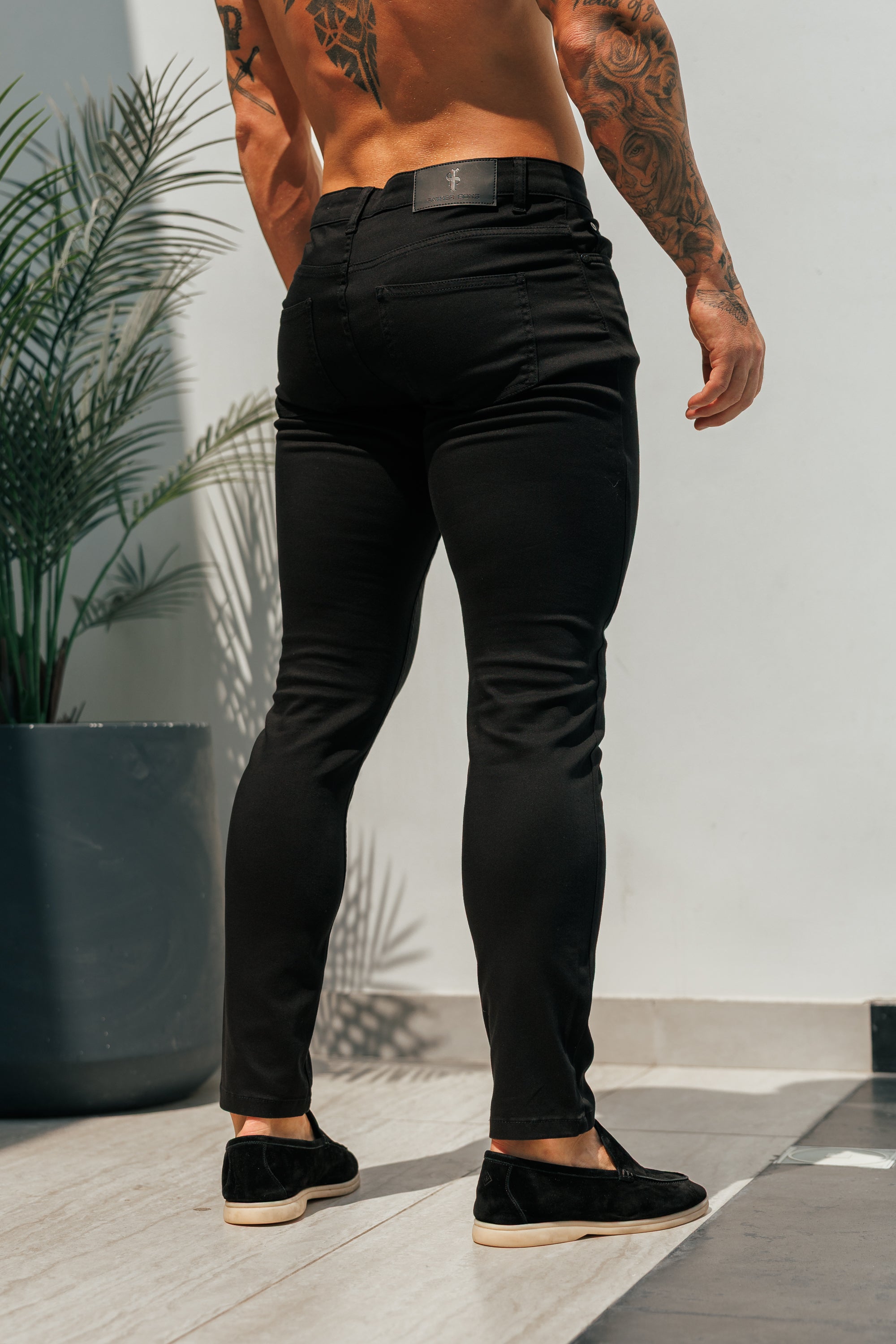 Slim Stretch Black Relaxed Sateen Trousers - FSH1302