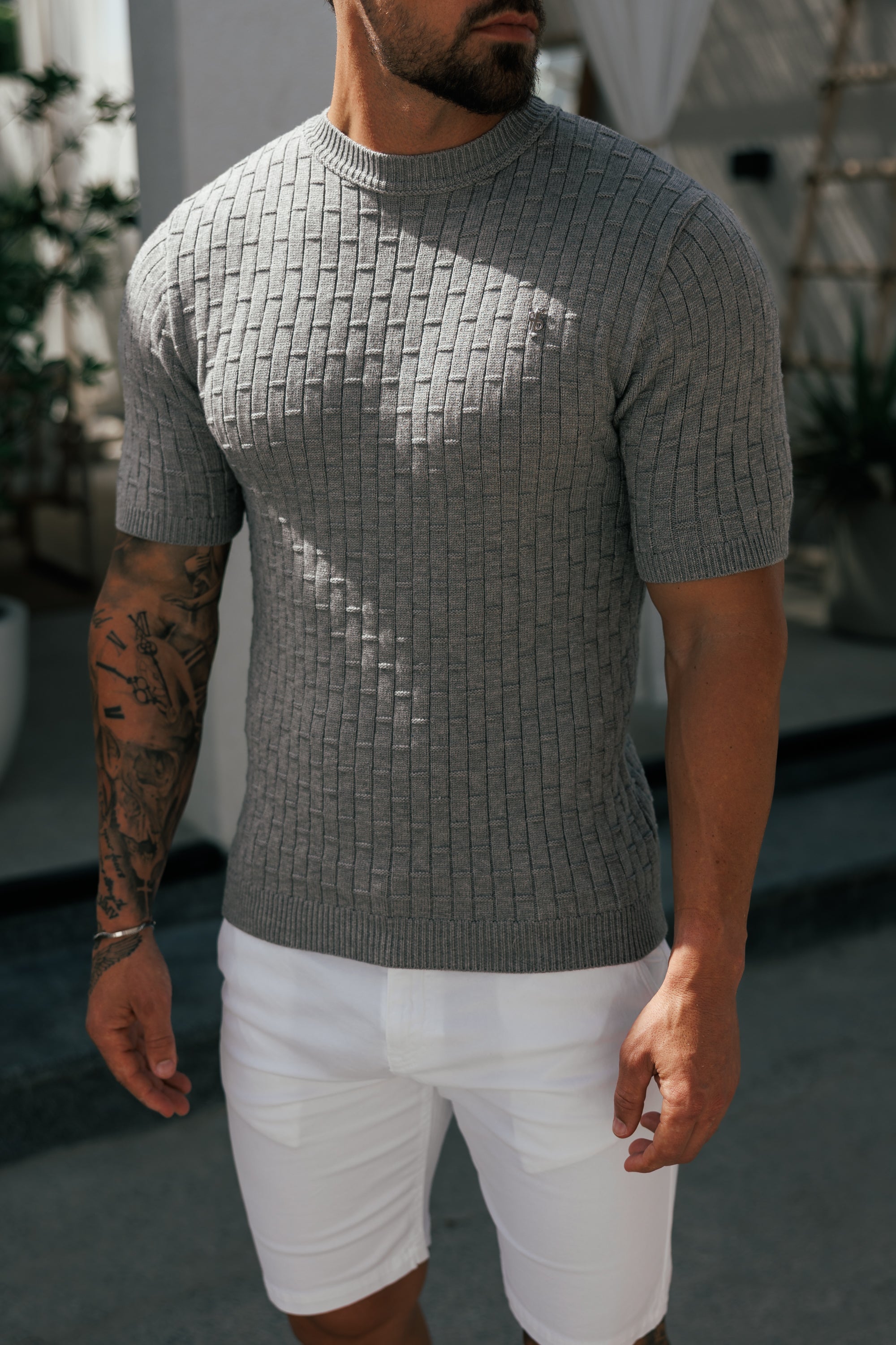 Grey Viscose Knitted Short Sleeve T-Shirt - FSJ157