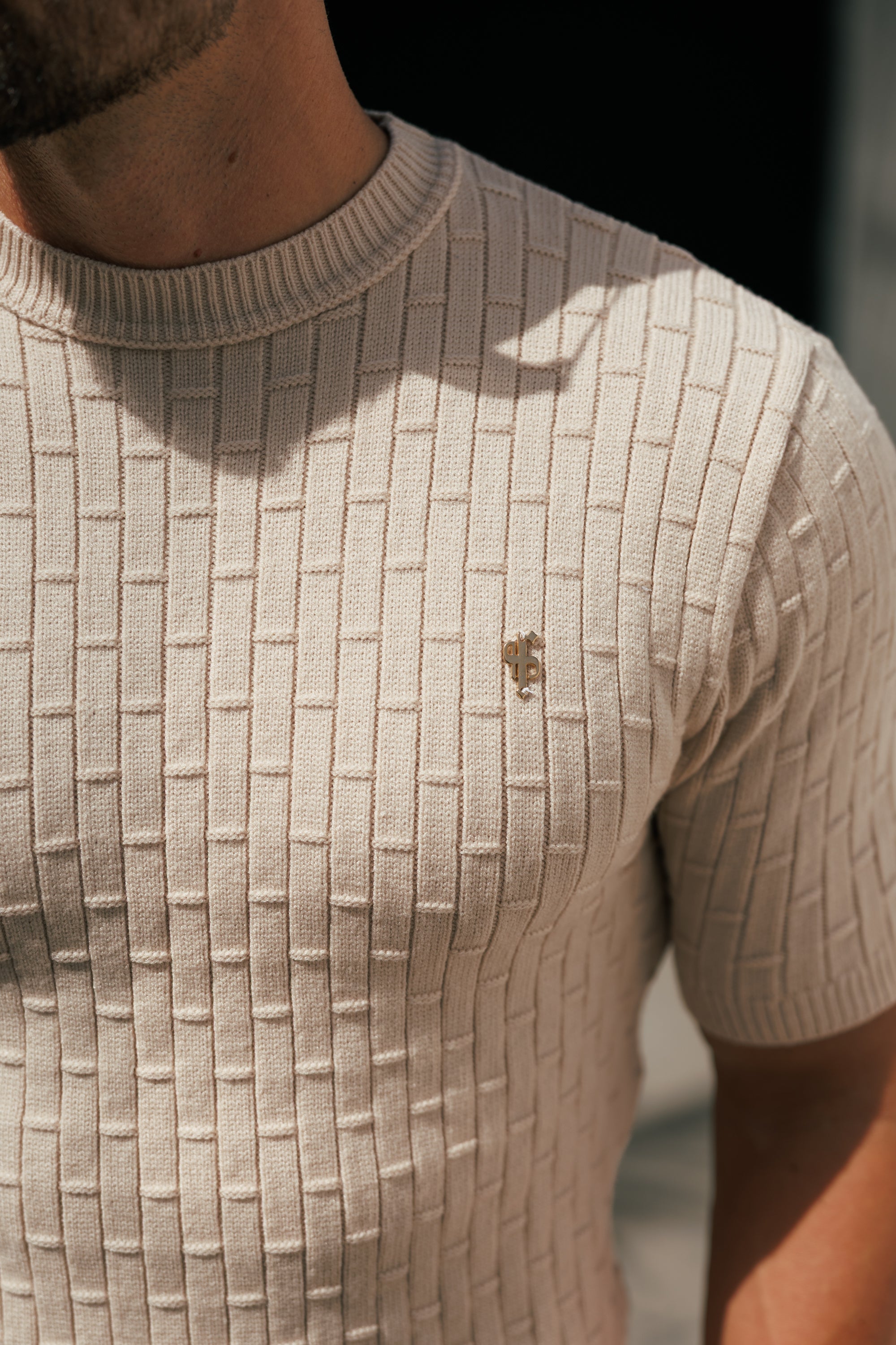 Stone Viscose Knitted Short Sleeve T-Shirt - FSJ161