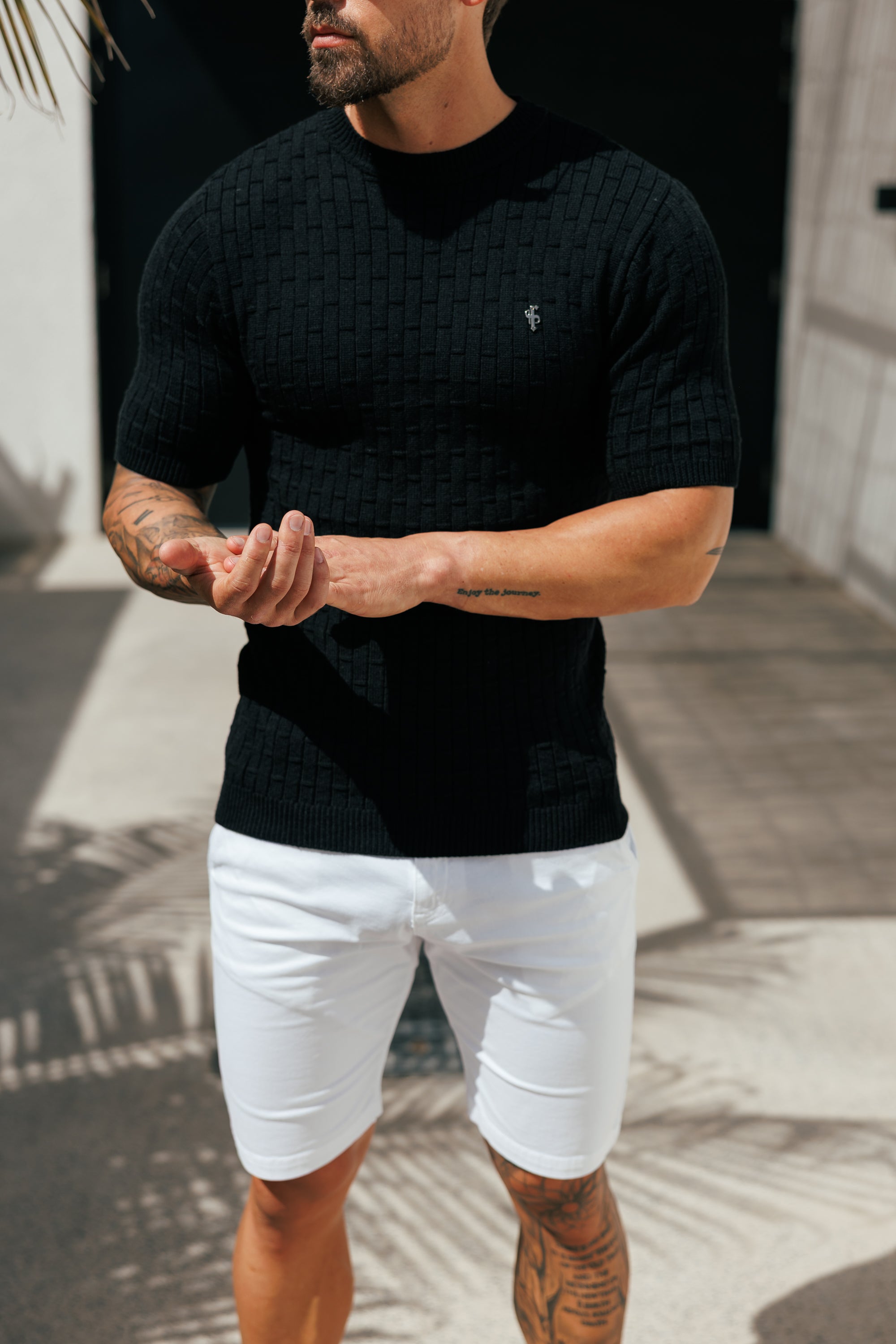 Black Viscose Knitted Short Sleeve T-Shirt - FSJ162