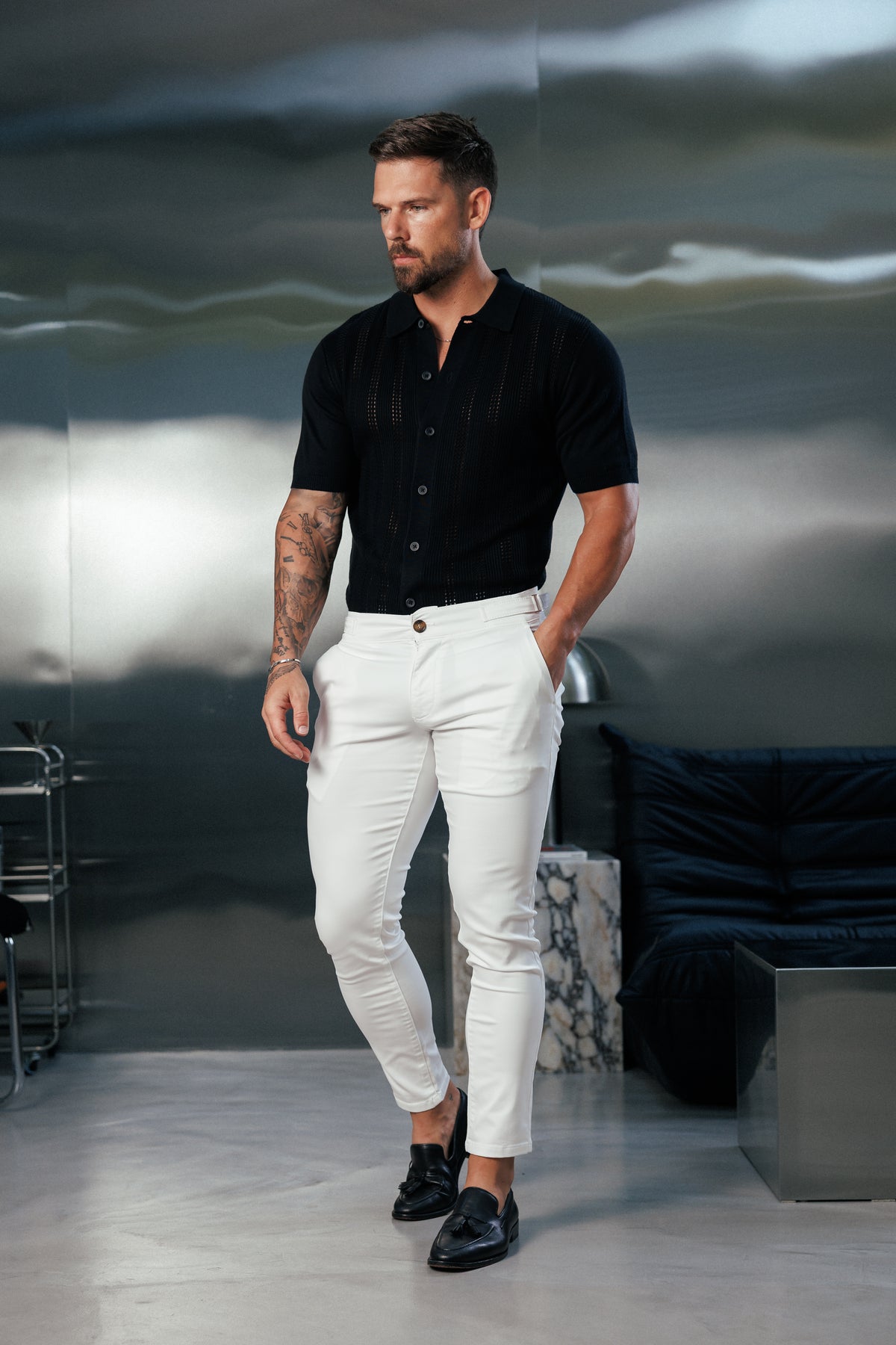 Black Stripe Perforated Shirt Short Sleeve -  FSA019