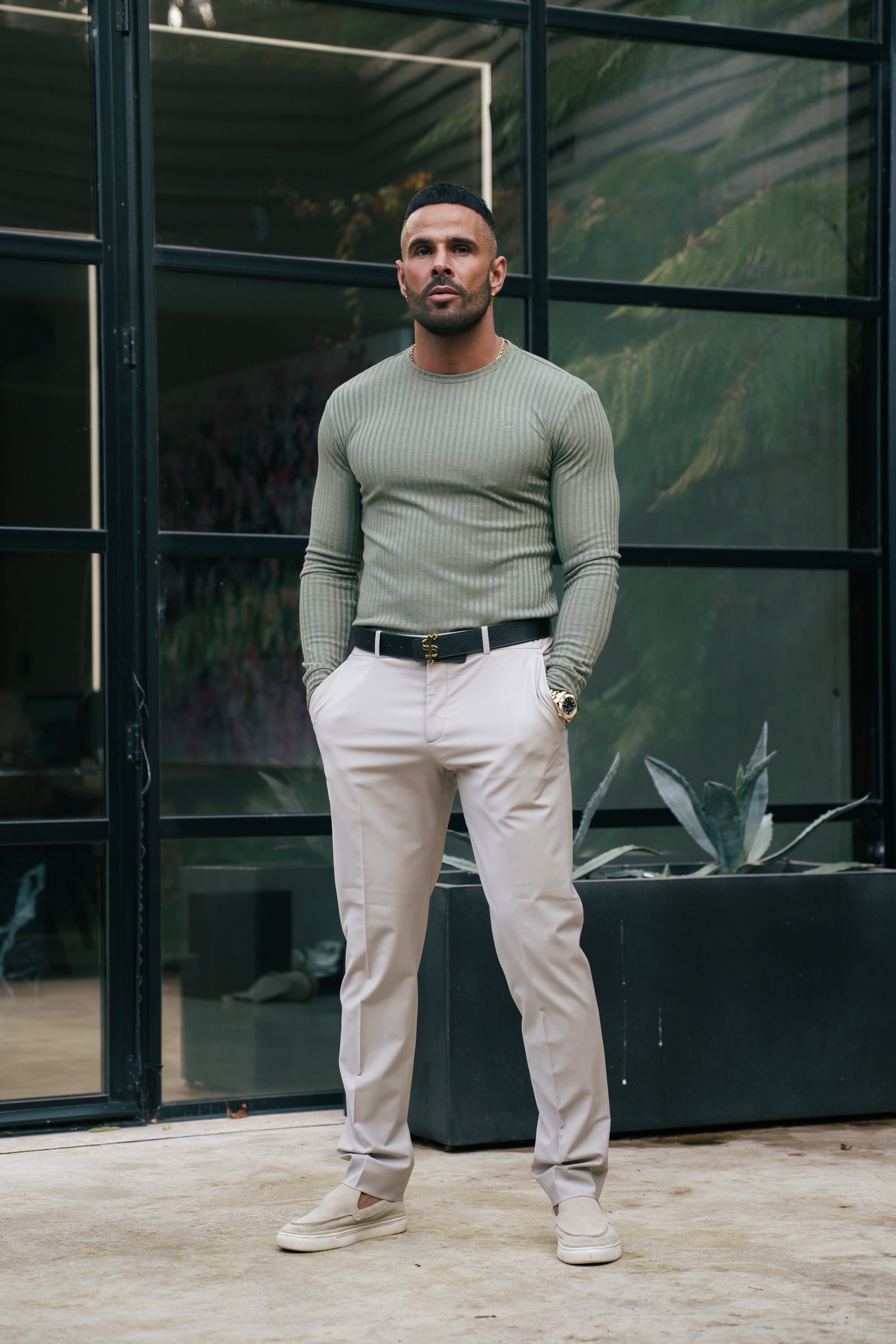 Relaxed Formal Beige Stretch Trousers - FSTR003 RELAXED