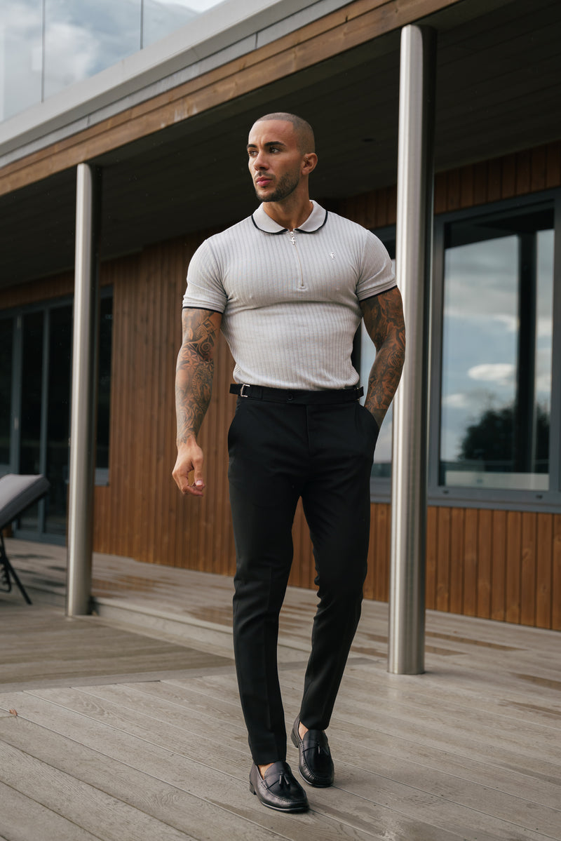 FS Classic Grey Ribbed Zip Polo with Contrast Short Sleeve - FSH1108