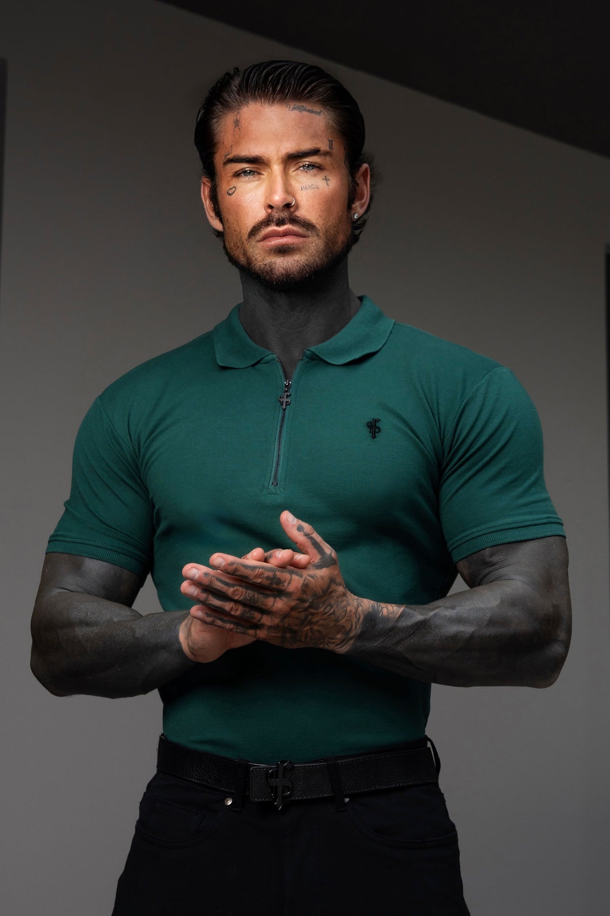 Classic Forest Green and Black Zipped Polo Shirt - FSH1537