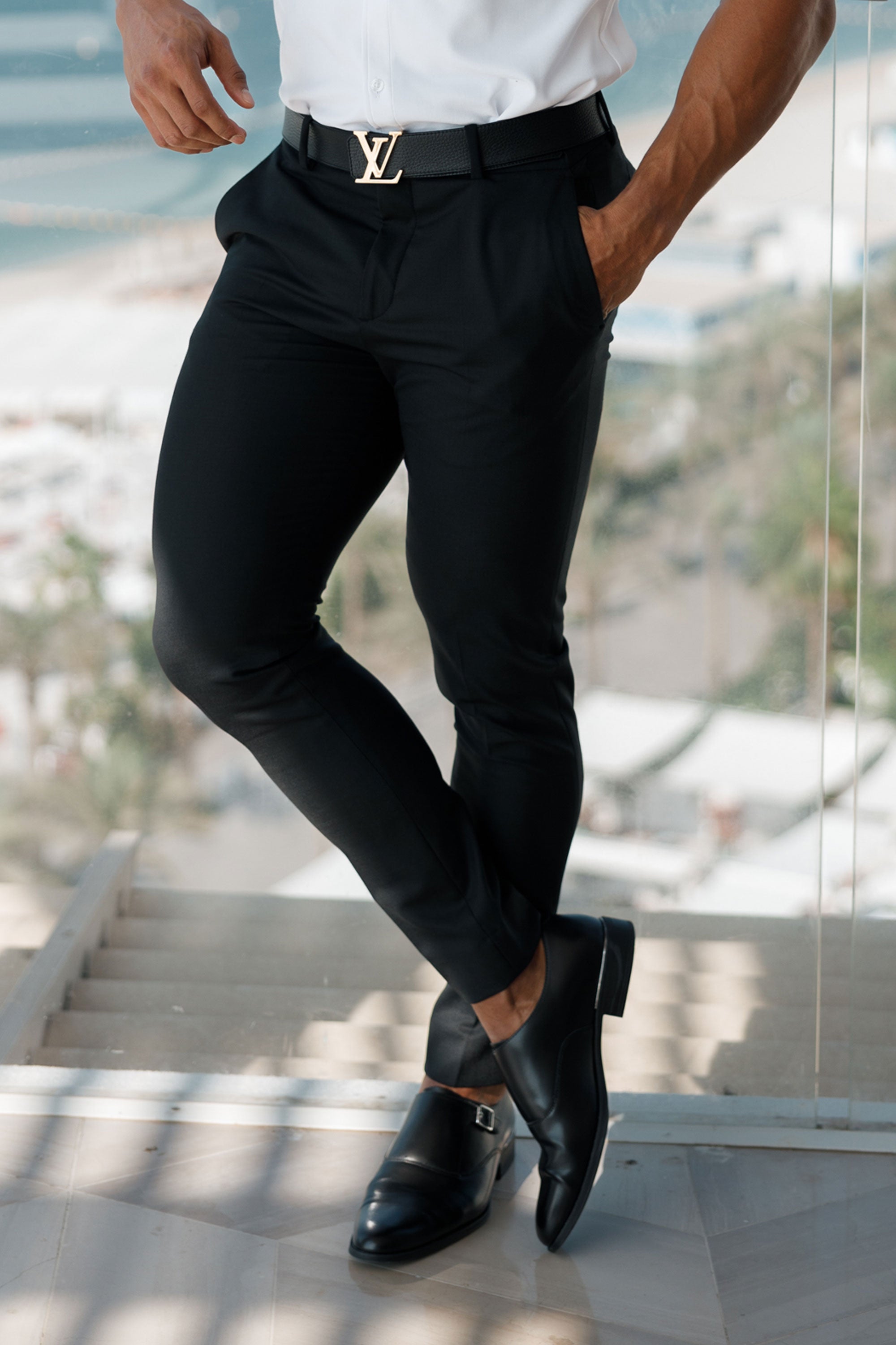 Slim Formal Black Stretch Trousers - FST037