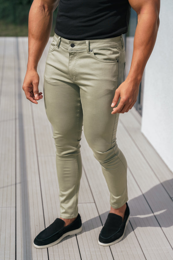 FS Slim Stretch Olive Sateen Trousers - FSH1145