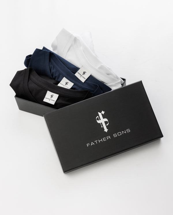 Father Sons 3 x Boxed Crew T-shirts Black, Navy, White - FSH1432