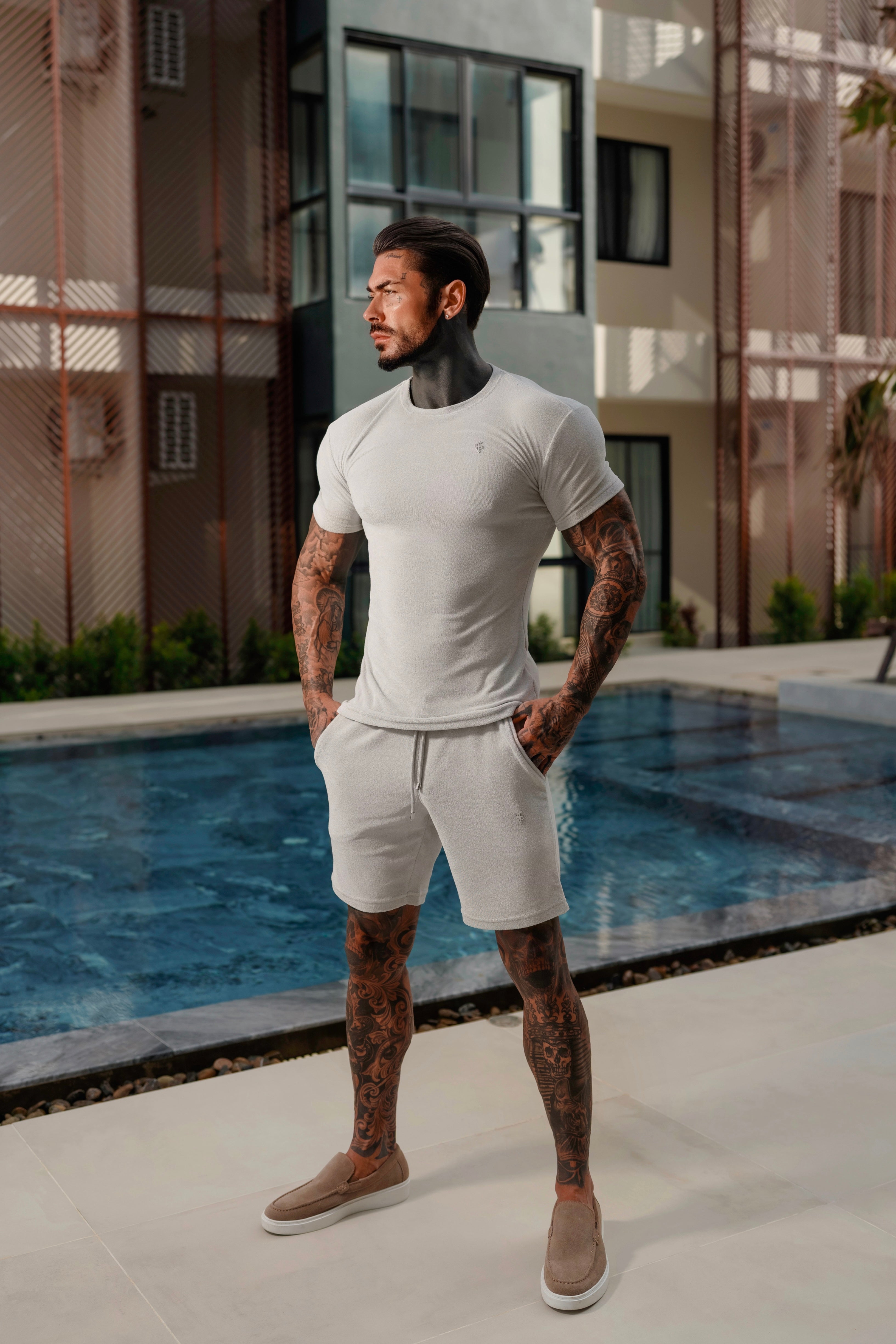 Light Grey Towelling Crew T Shirt - FSH658