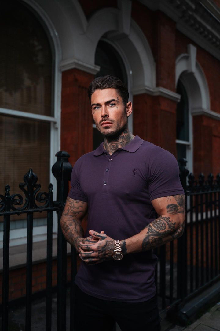 Classic Black Polo Shirt with Tonal Button and Embroidery