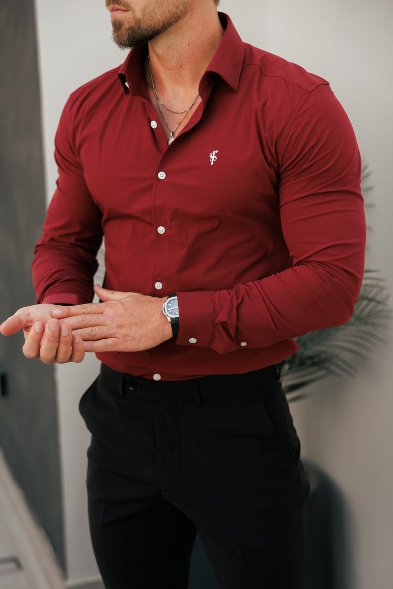 Father Sons Super Slim Stretch Burgundy with Cutaway Collar - FS1232