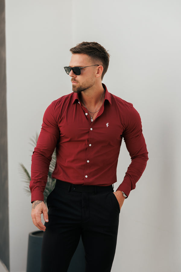 Father Sons Super Slim Stretch Burgundy with Cutaway Collar - FS1232