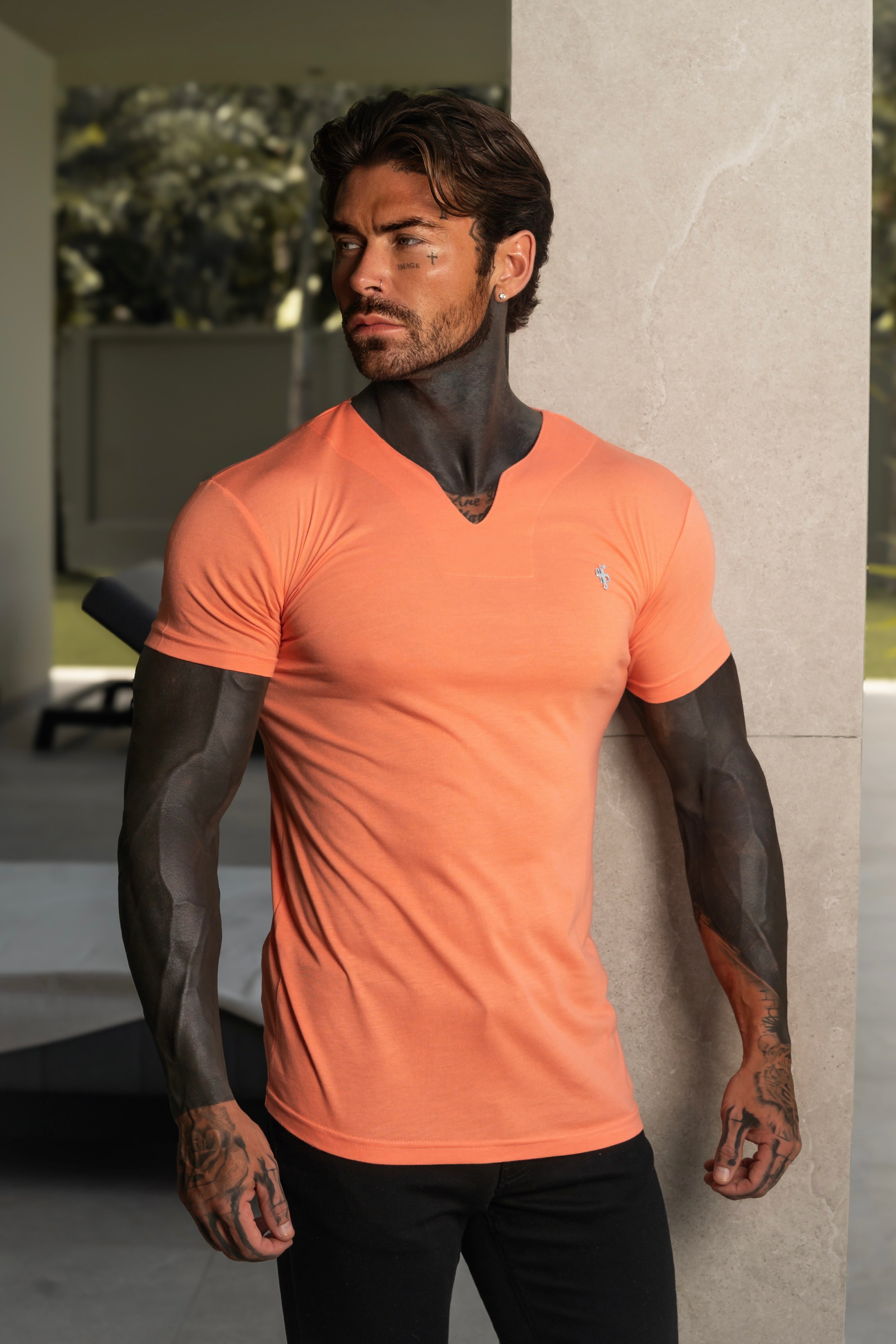 Advanced V Neck Bamboo Crew Short Sleeve Salmon - FSH1469
