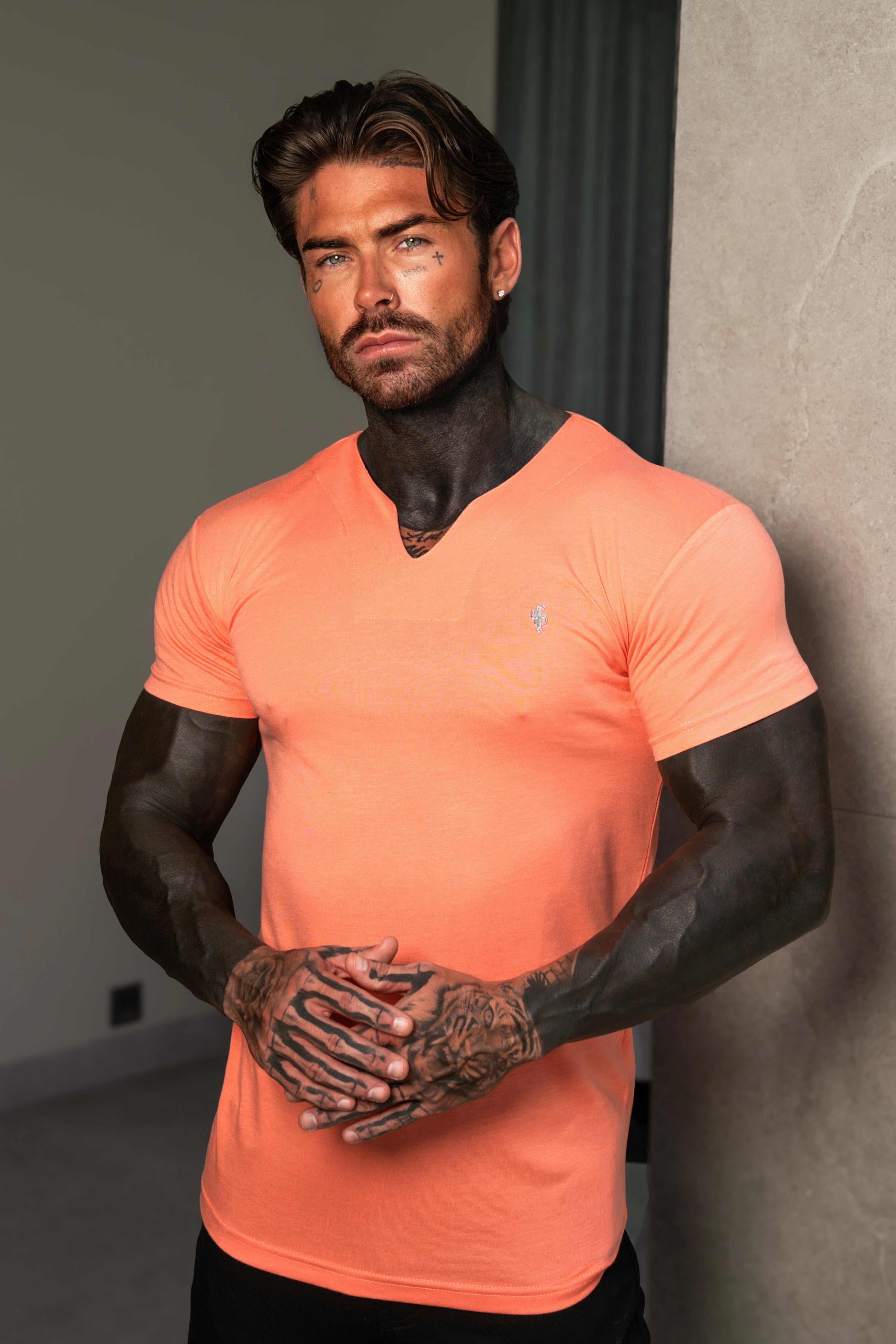 Advanced V Neck Bamboo Crew Short Sleeve Salmon - FSH1469
