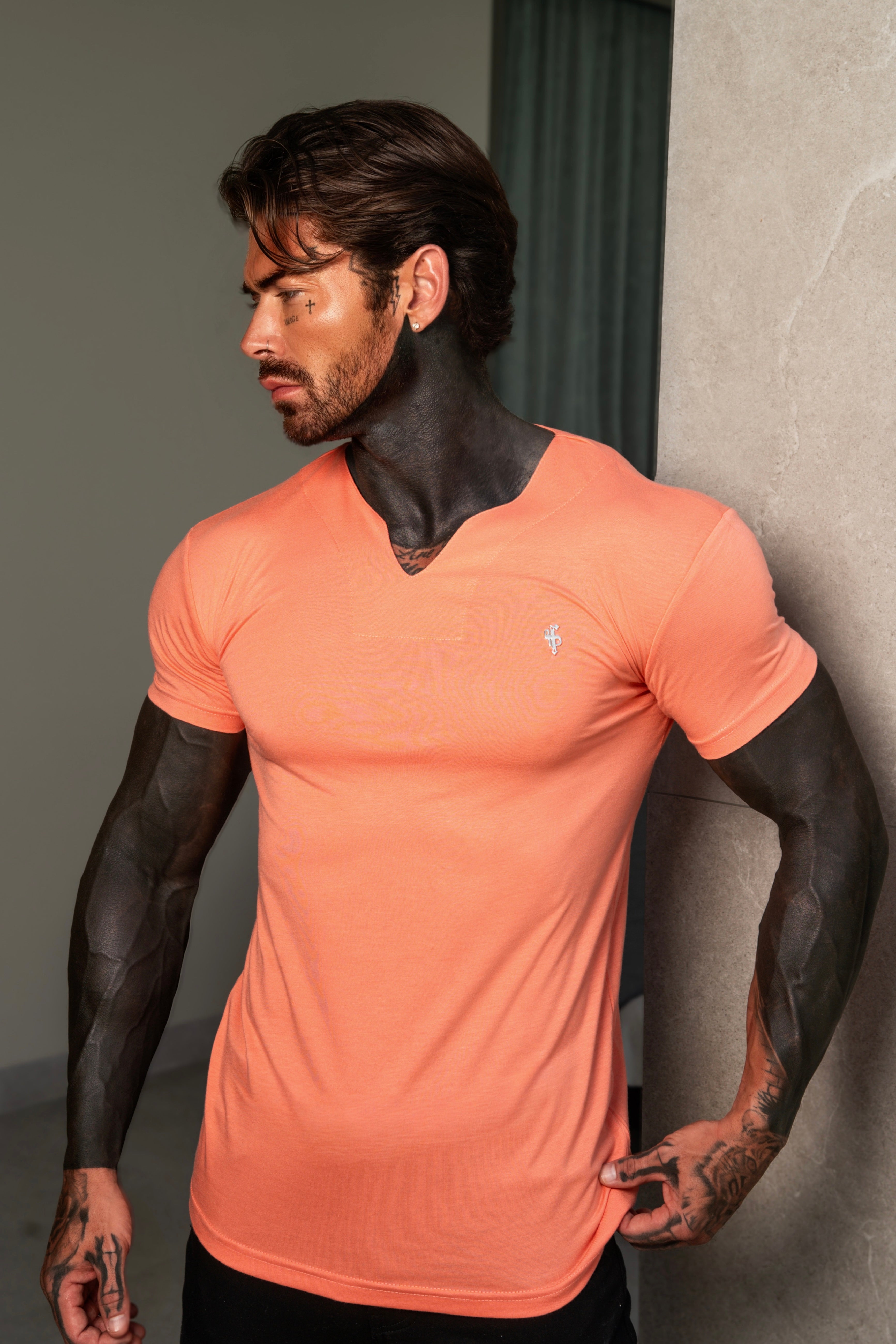 Advanced V Neck Bamboo Crew Short Sleeve Salmon - FSH1469