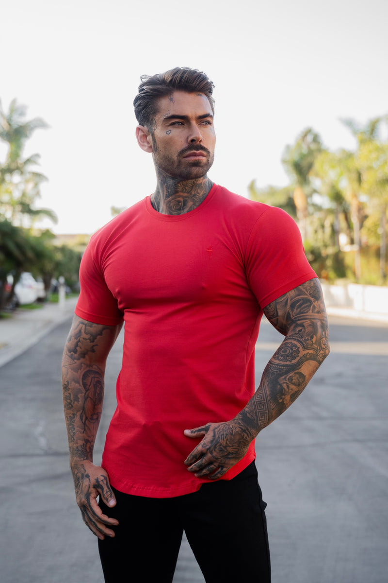 Father Sons Classic Red Curved Hem Crew T Shirt - FSH1156