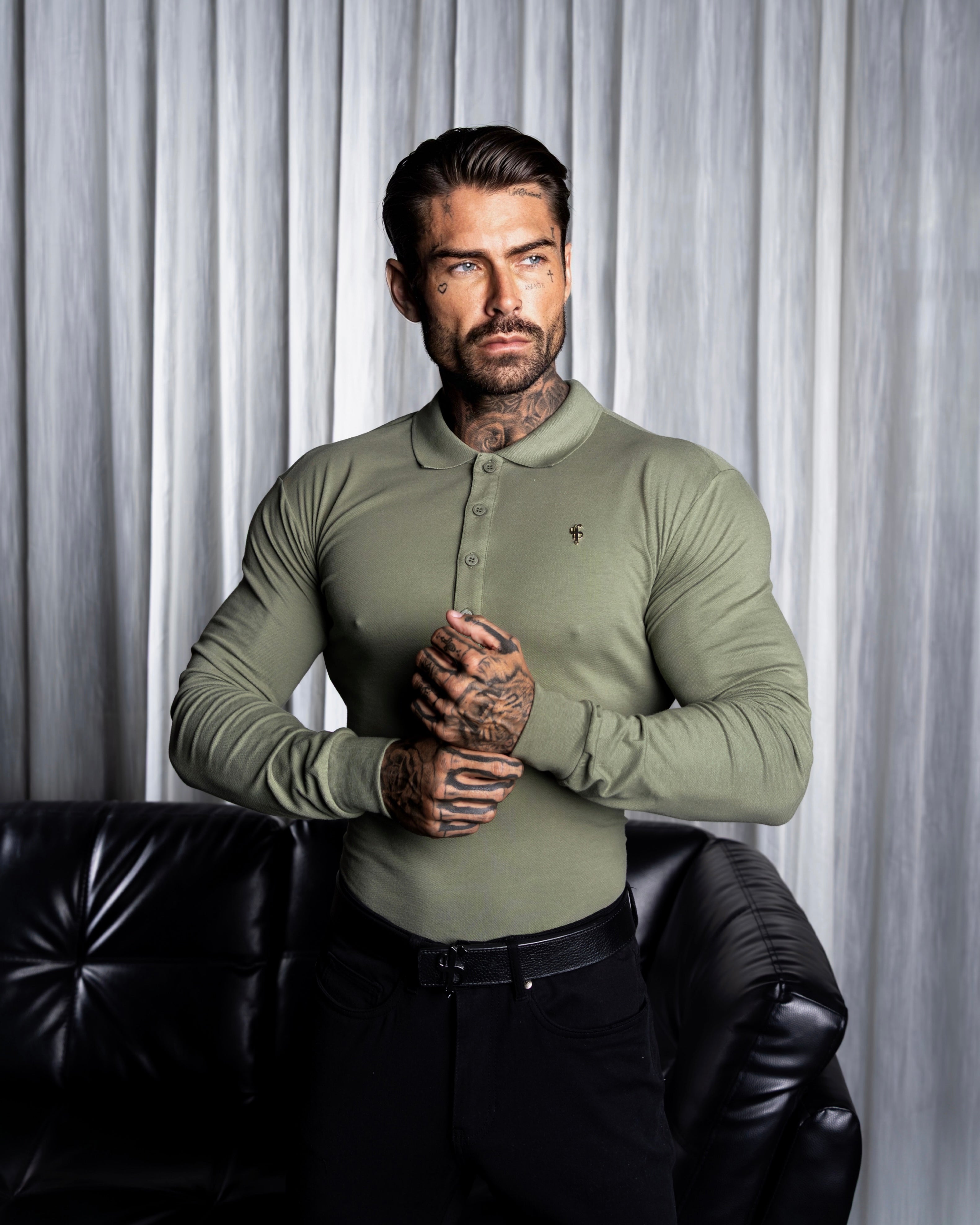 Olive / Gold Long Sleeve Polo Shirt - FSH1401