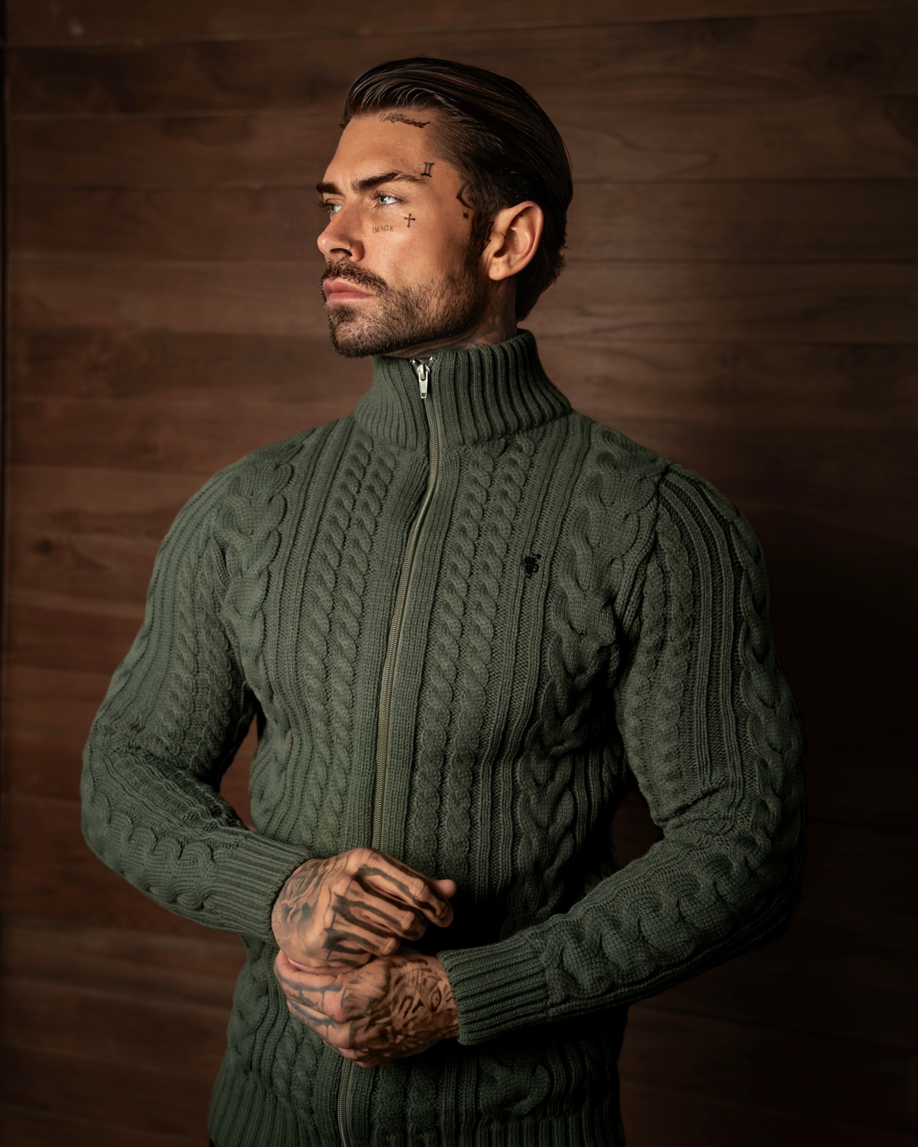 Chunky Zipped Cardigan Olive -  FSJ151