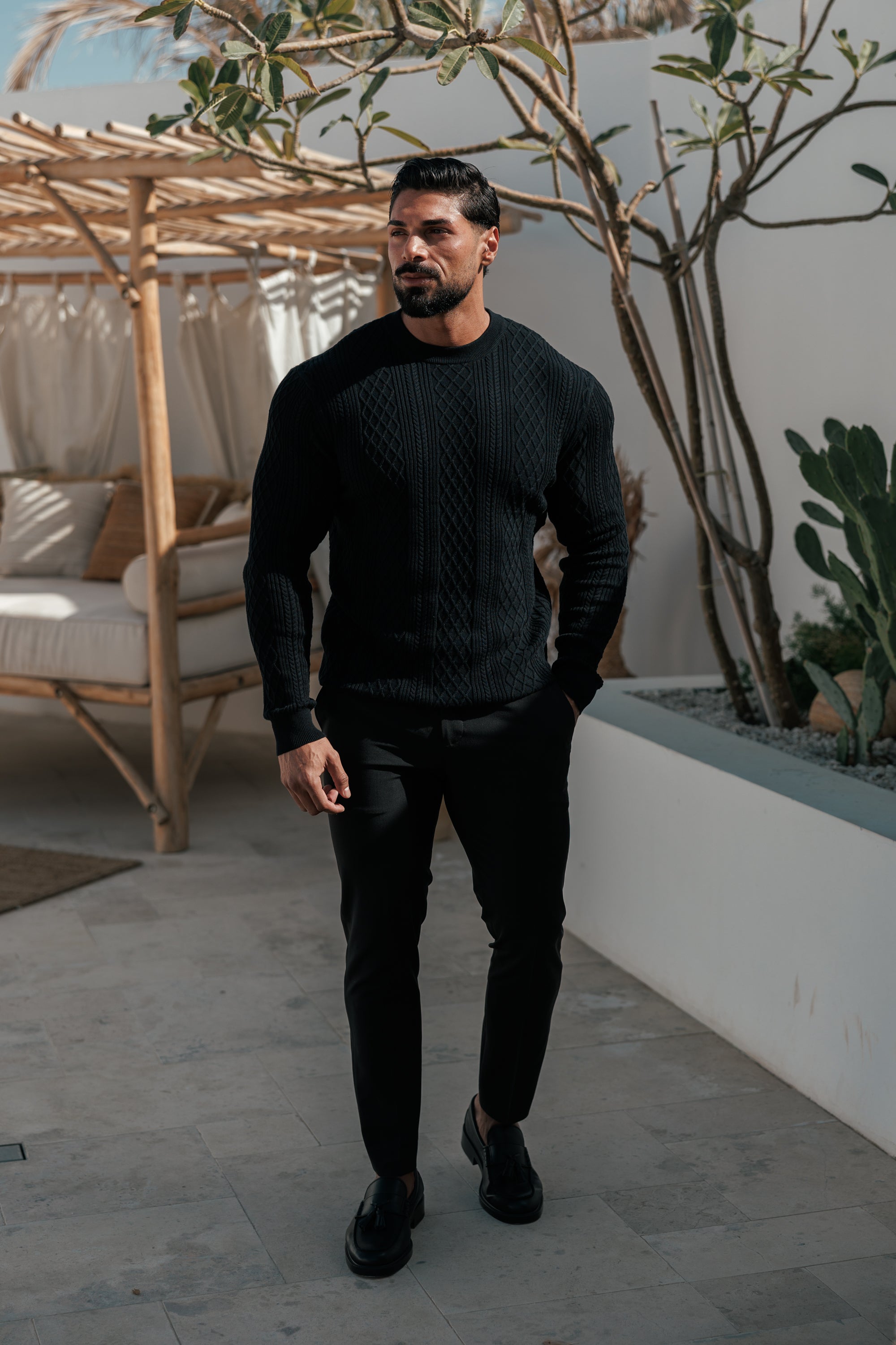 Fine Knit Diamond Black Jumper Long Sleeve  -  FSA006