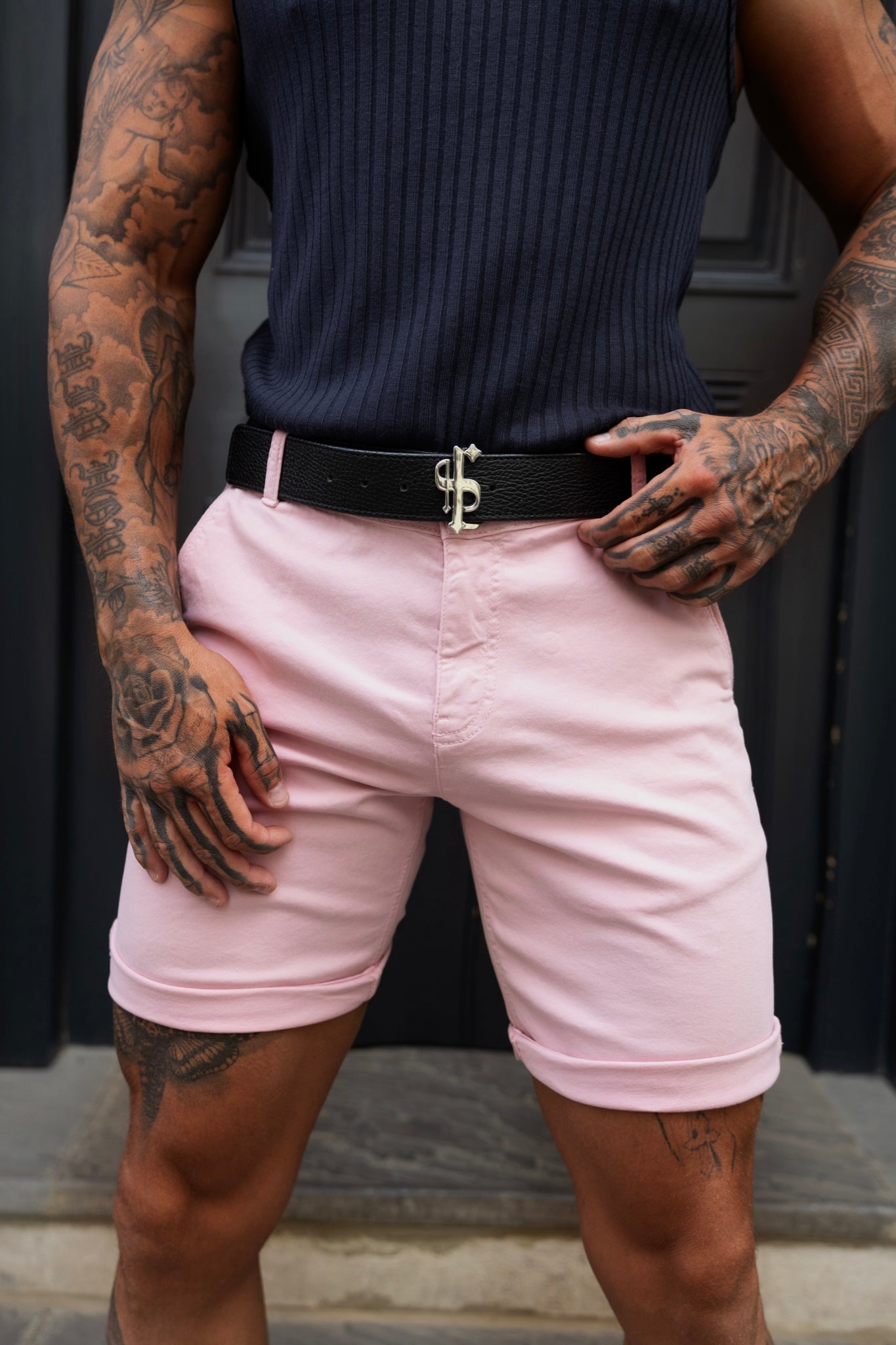 Slim Fit Light Pink Chino Shorts - FSH986