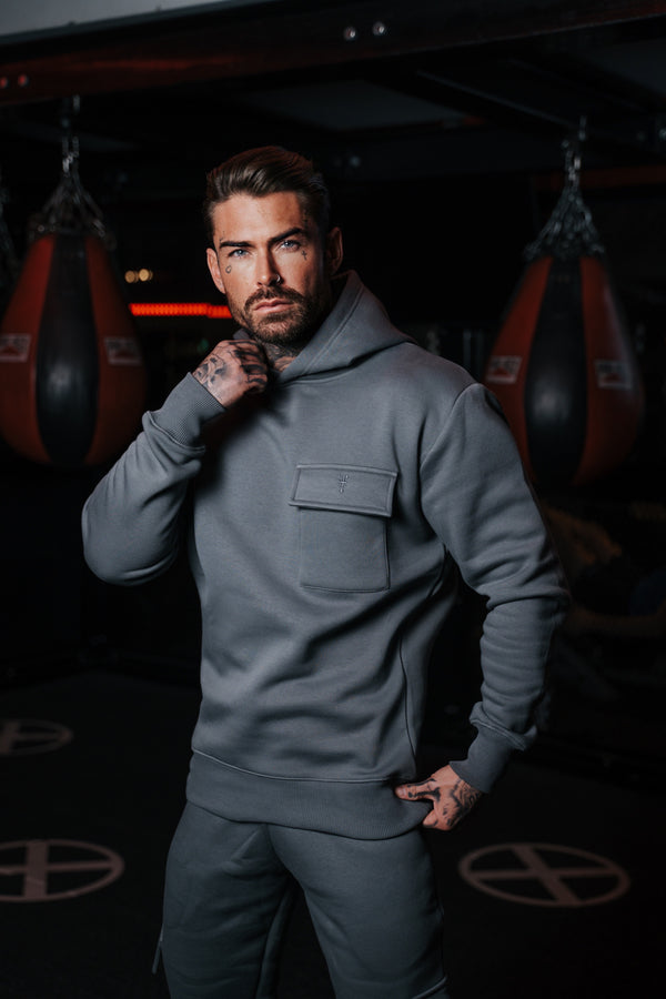 Father Sons Dark Grey Cargo Hoodie With FS Embroidery - FSH933