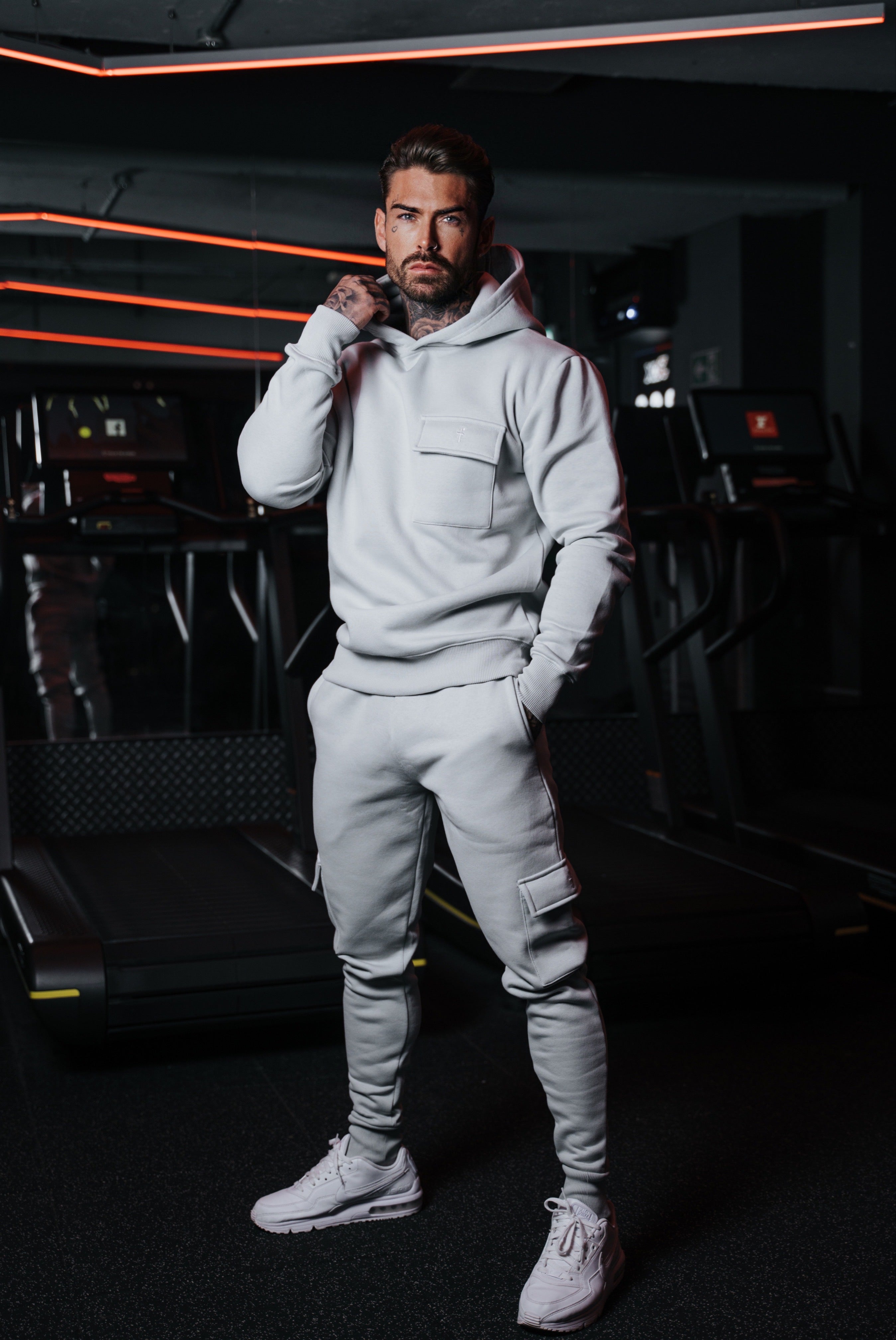 Light Grey Cargo Hoodie With FS Embroidery - FSH931