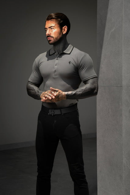 Charcoal / Black Polo Shirt With Contrast Collar and Sleeve - FSH1675