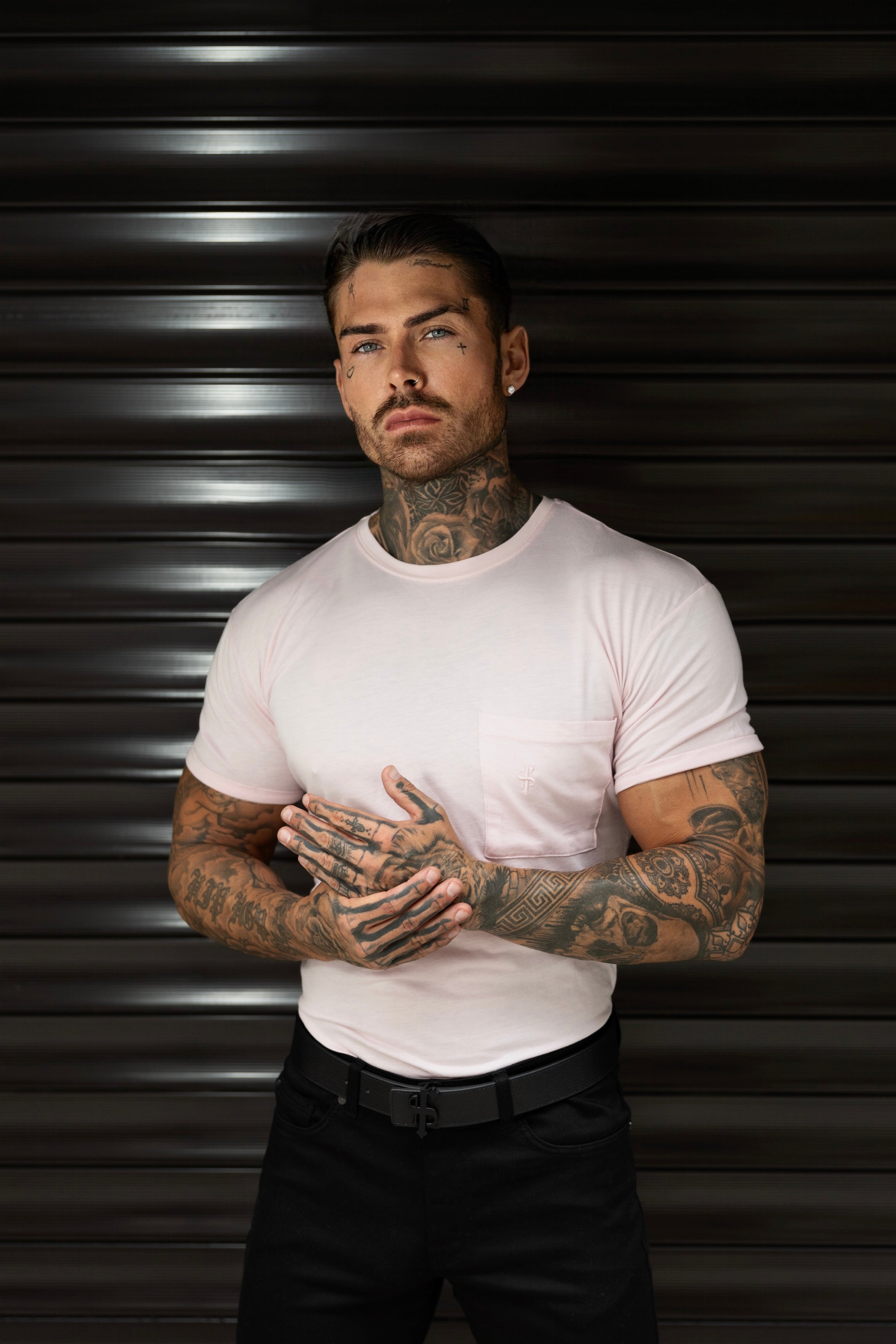 Powder Pink Bamboo Crew T Shirt With Pocket Short Sleeve- FSH1098