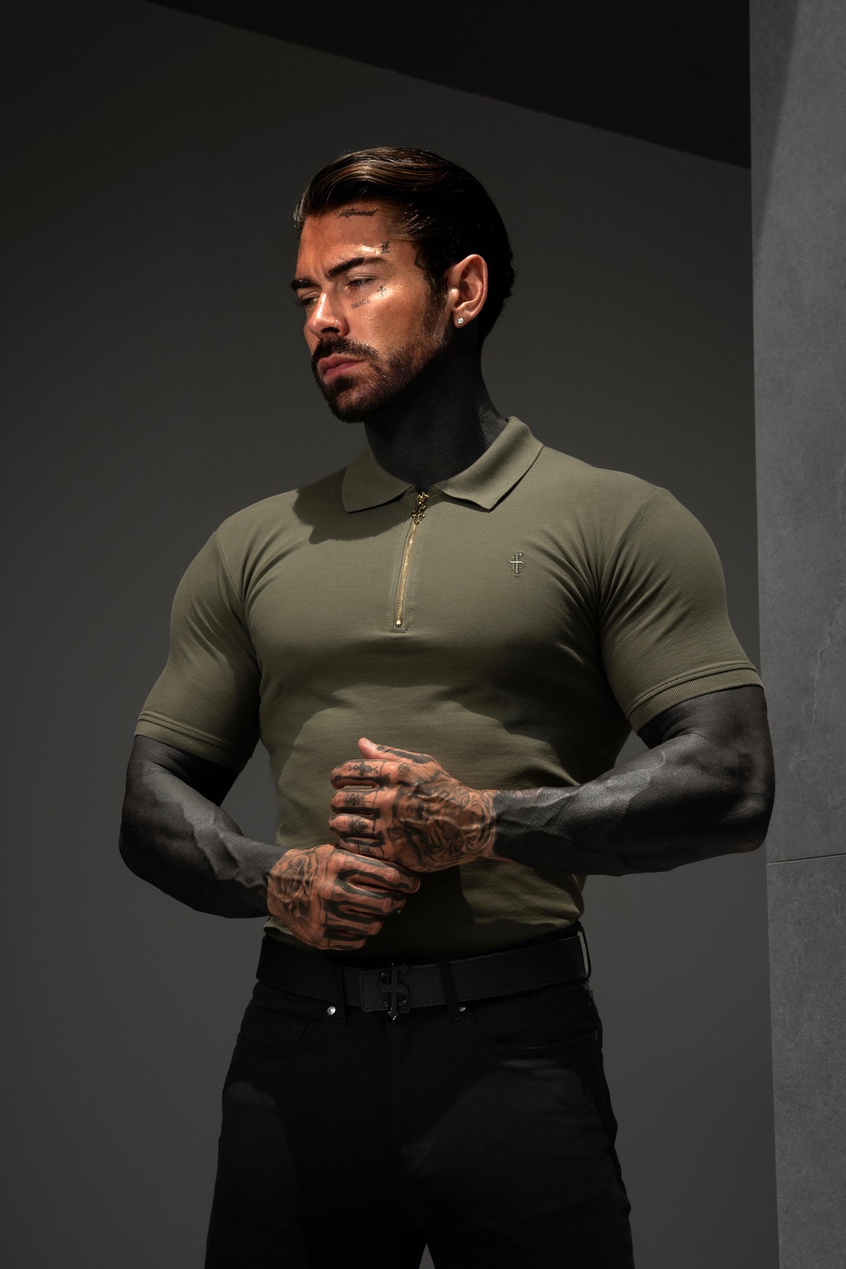 Classic Olive and Gold Zipped Polo Shirt - FSH1525