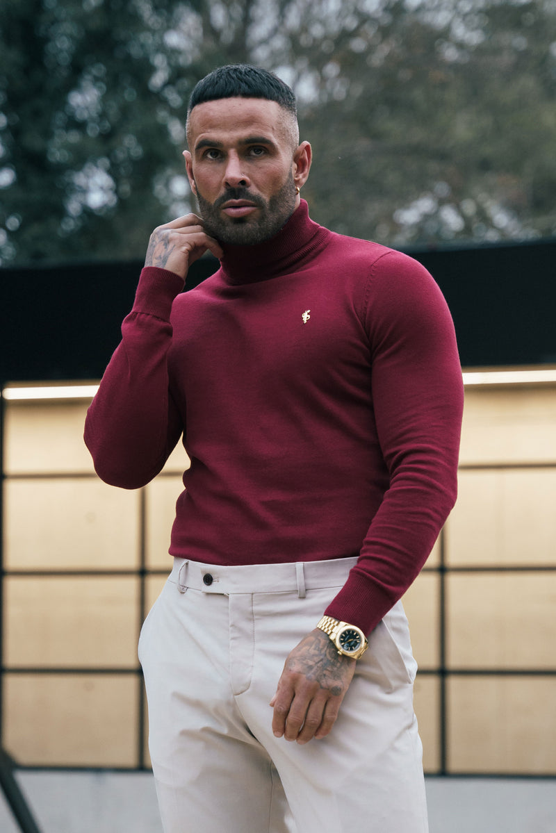 FS Brick Red Roll Neck Knitted Jumper With FS Branding - FSN203