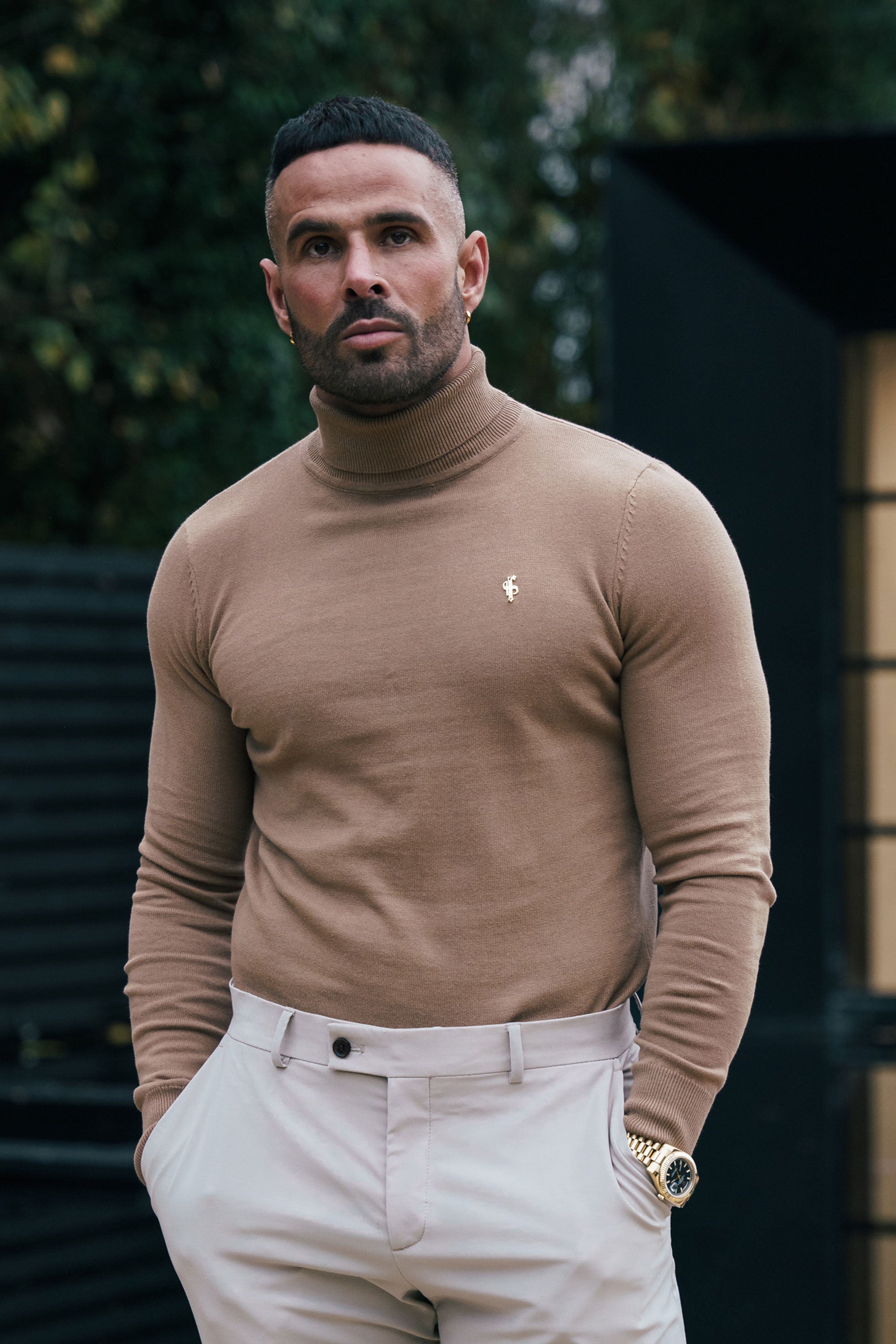 Camel Roll Neck Knitted Jumper With FS Branding - FSN202