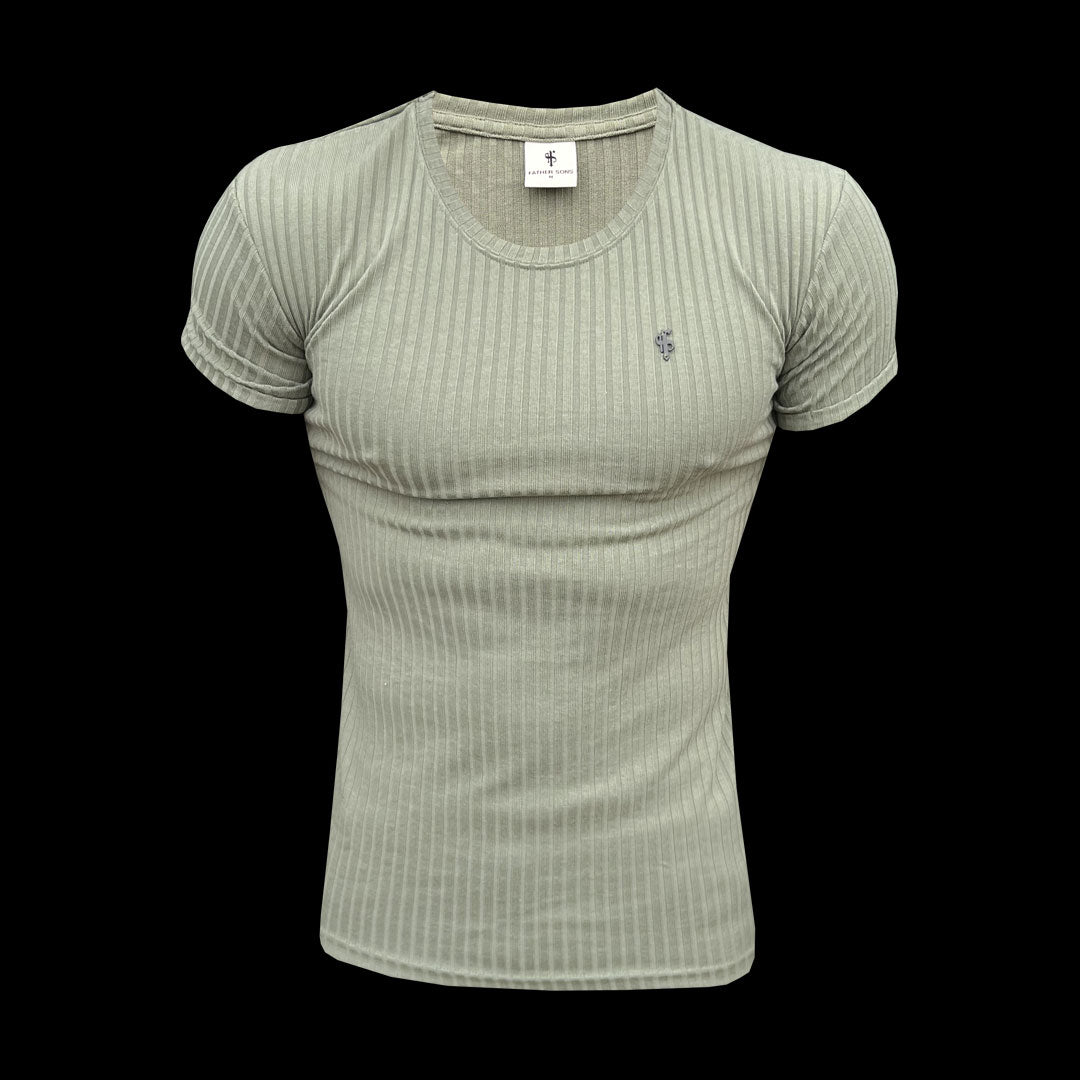 Classic Olive / Black Ribbed Knit Super Slim Short Sleeve Crew - FSH1089