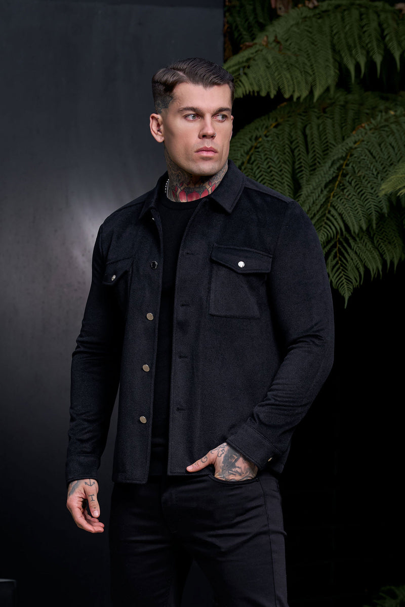 FS Brushed Button Up Plain Jacket Black - FSN182