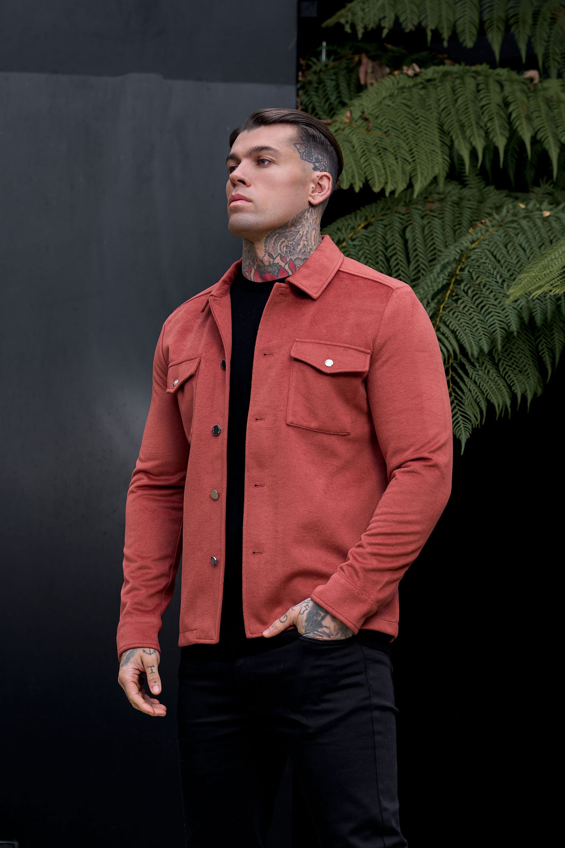 Brushed Button Up Plain Jacket Rust - FSN181