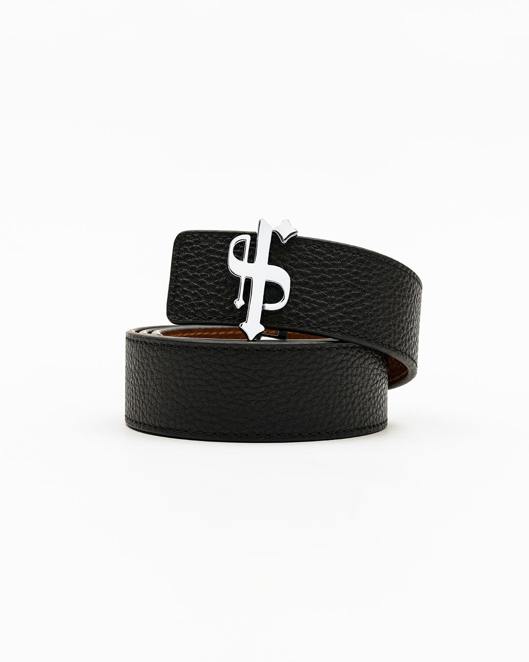 Black / Tan Leather Reversible Belt with Silver FS Buckle - FSBELT002