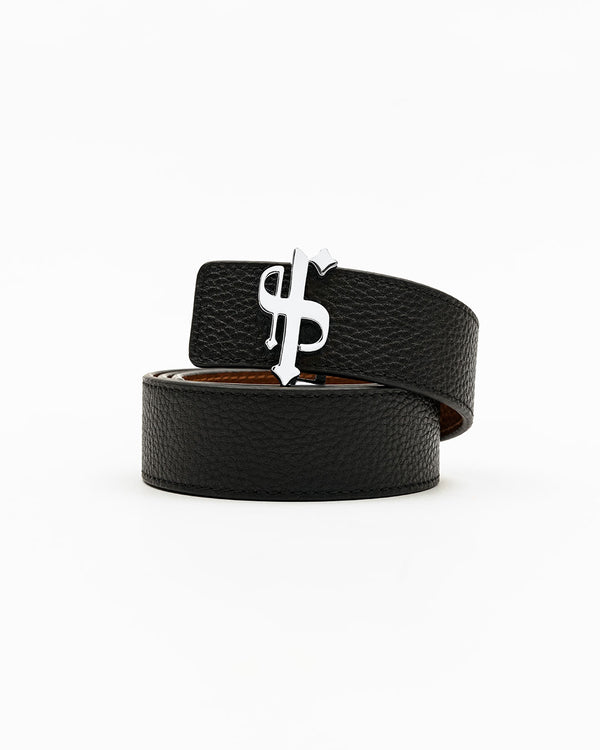 Father Sons Black / Tan Leather Reversible Belt with Silver FS Buckle - FSBELT002