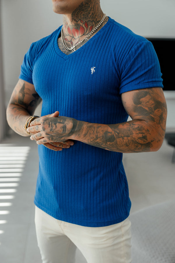 Father Sons Classic Royal Blue / Silver V Neck Ribbed Crew - FSH1132 (PRE ORDER 27TH JULY)