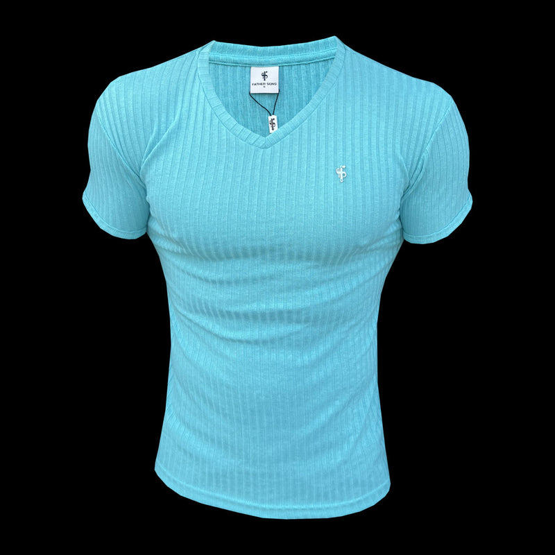 Father Sons Classic Turquoise / Silver V Neck Ribbed Crew - FSH1128