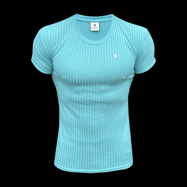 Father Sons Classic Turquoise / Silver Ribbed Knit Super Slim Short Sleeve Crew - FSH1092 (PRE ORDER 17TH MAY)