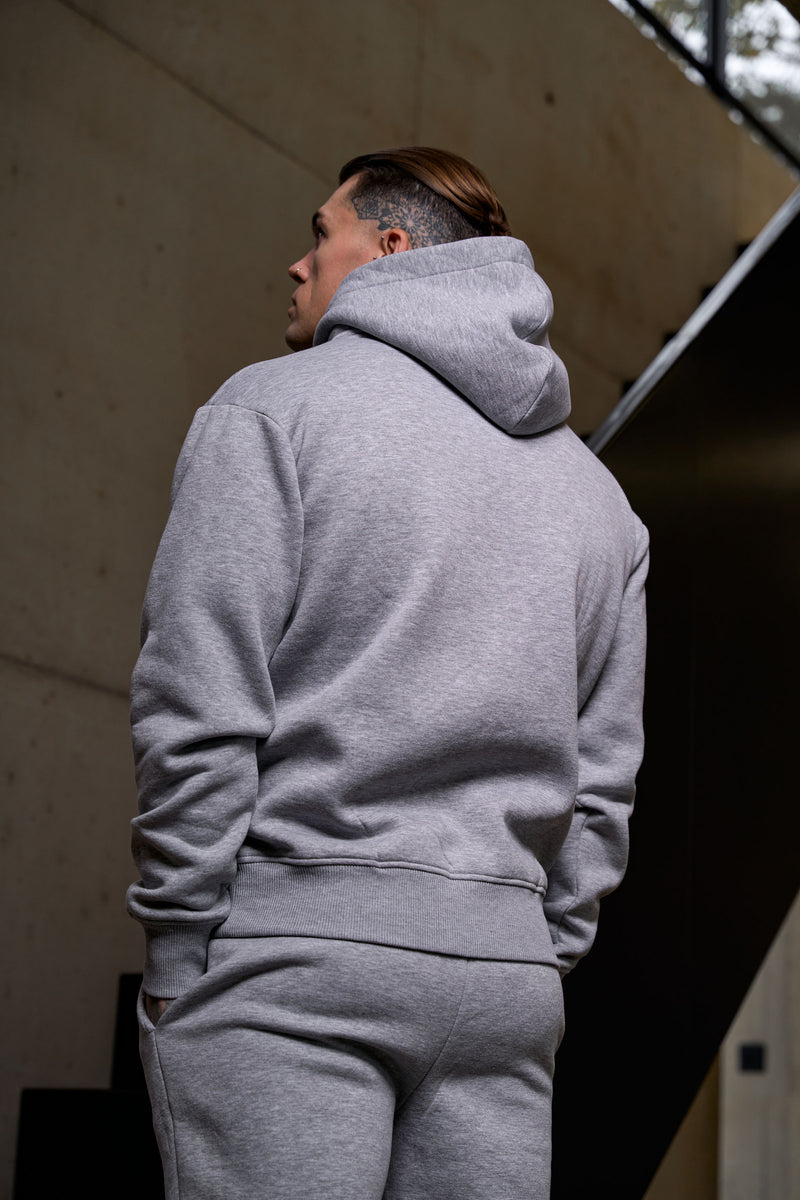 FS Light Marl Grey Oversized Hoodie With Functional FS Stud - FSR003