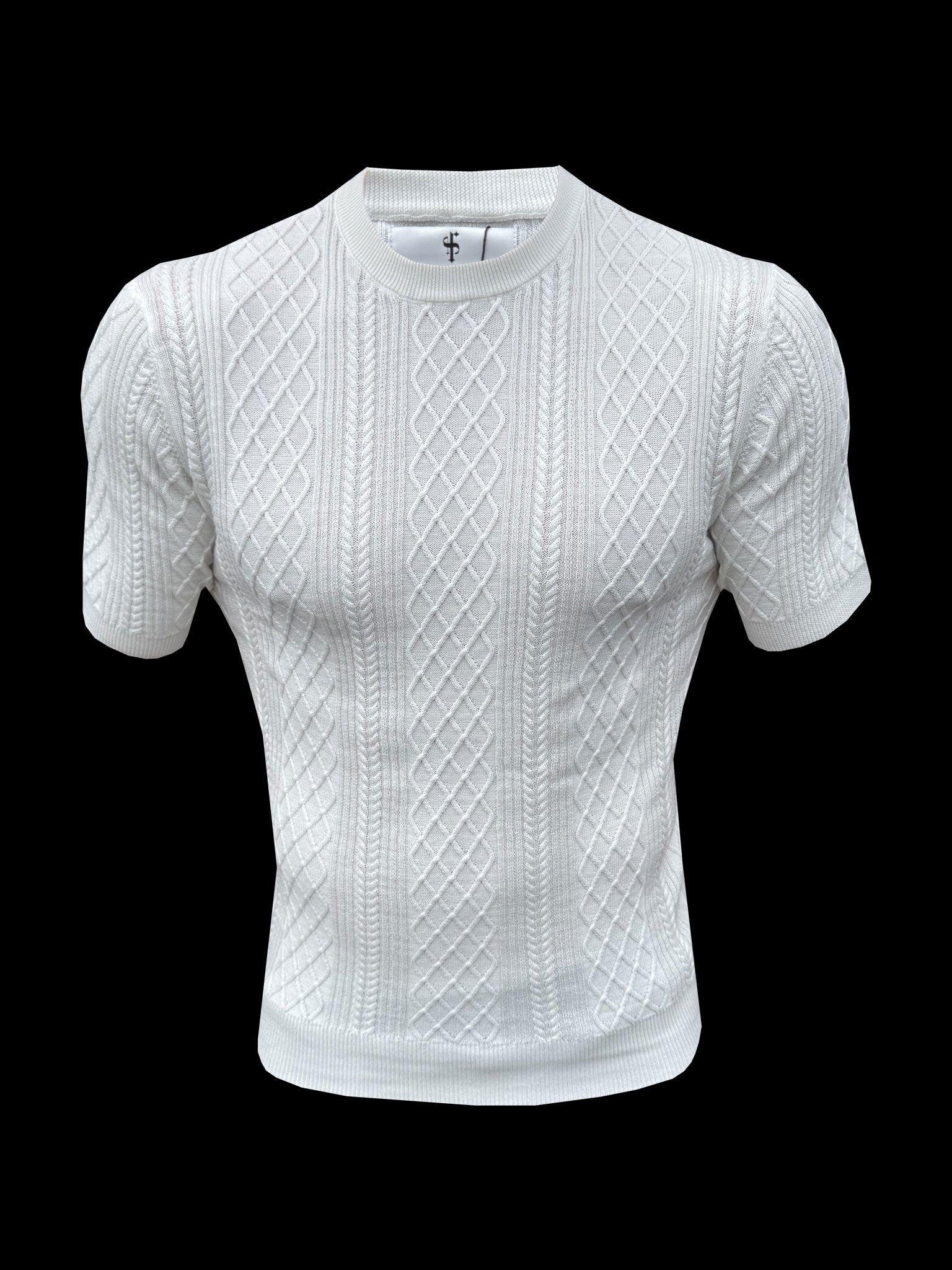 Fine Knit Diamond Off White Jumper Short Sleeve  -  FSA009