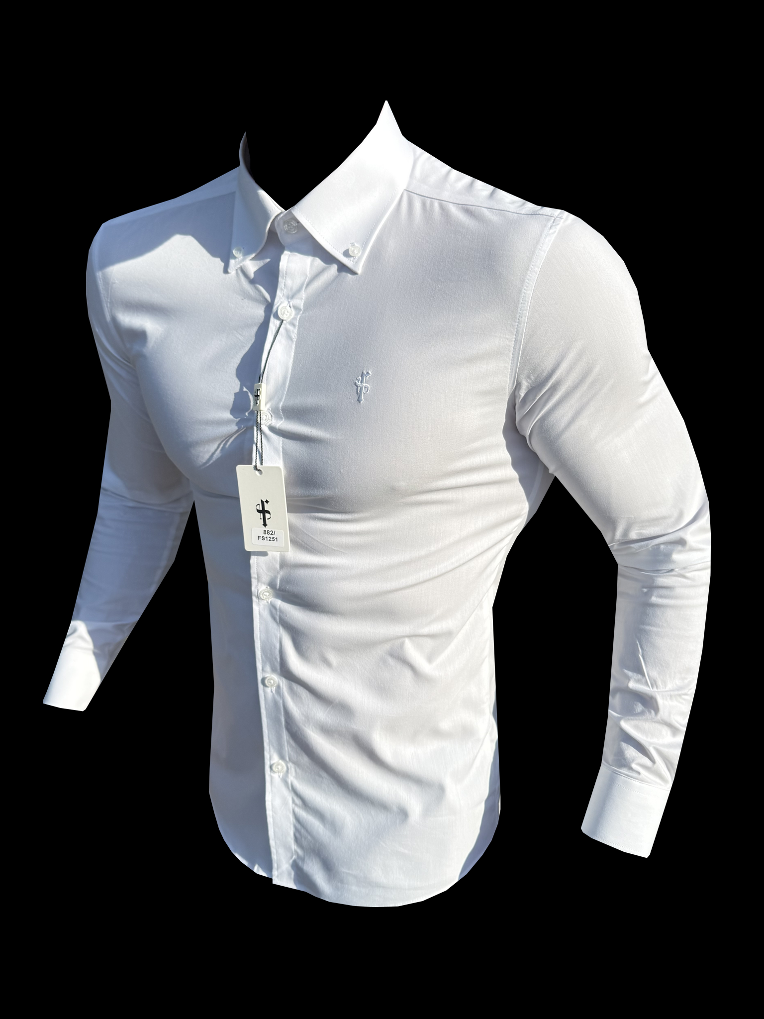 Zeus Muscle Fit Advanced Stretch White Buttondown Collar Shirt  - FS1251