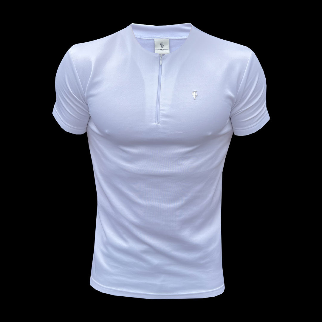 Scuba White / Silver Crew T Shirt With Zip Detail Short Sleeve - FSH1035