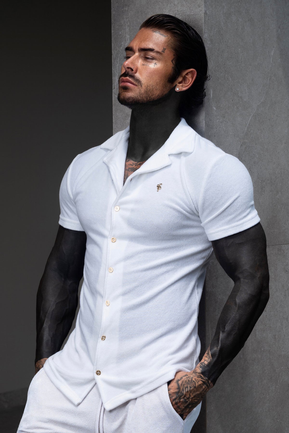 White Towelling Revere Shirt Short Sleeve - FSH1495