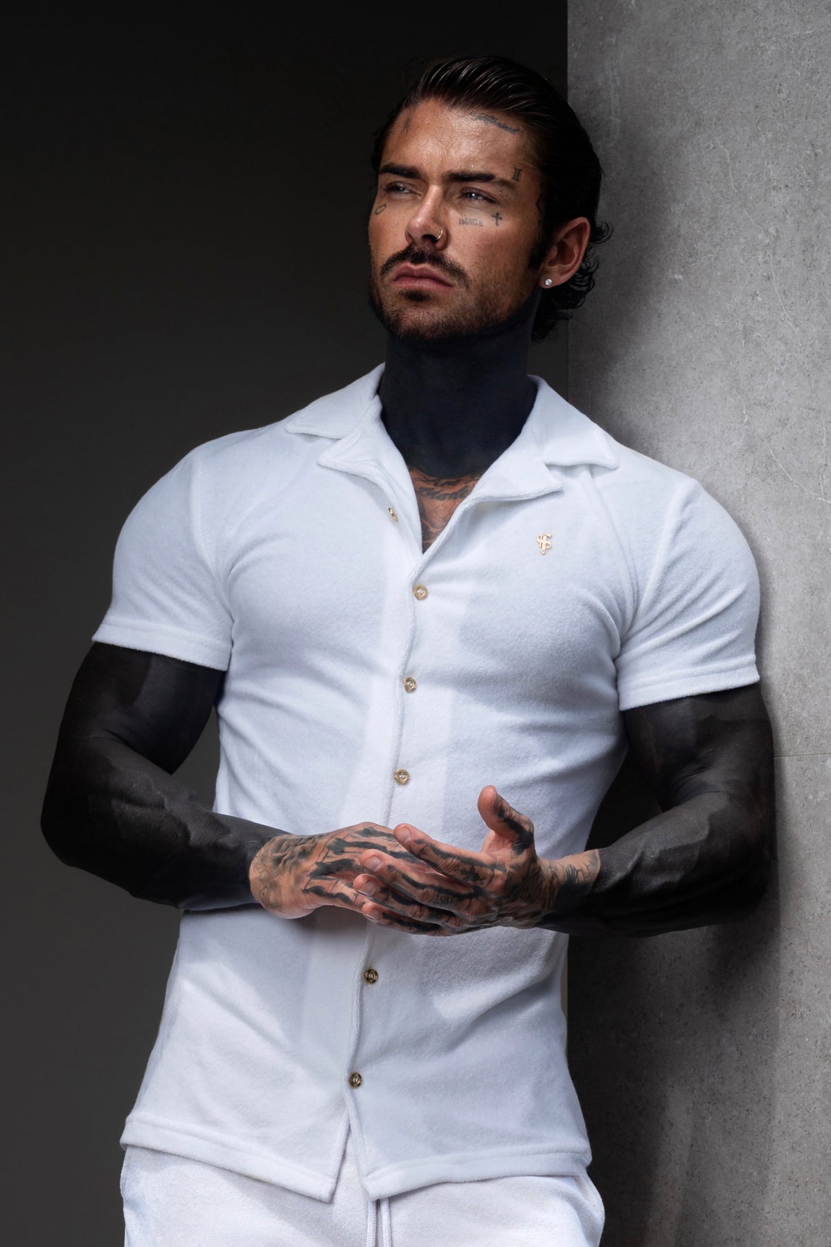 White Towelling Revere Shirt Short Sleeve - FSH1495