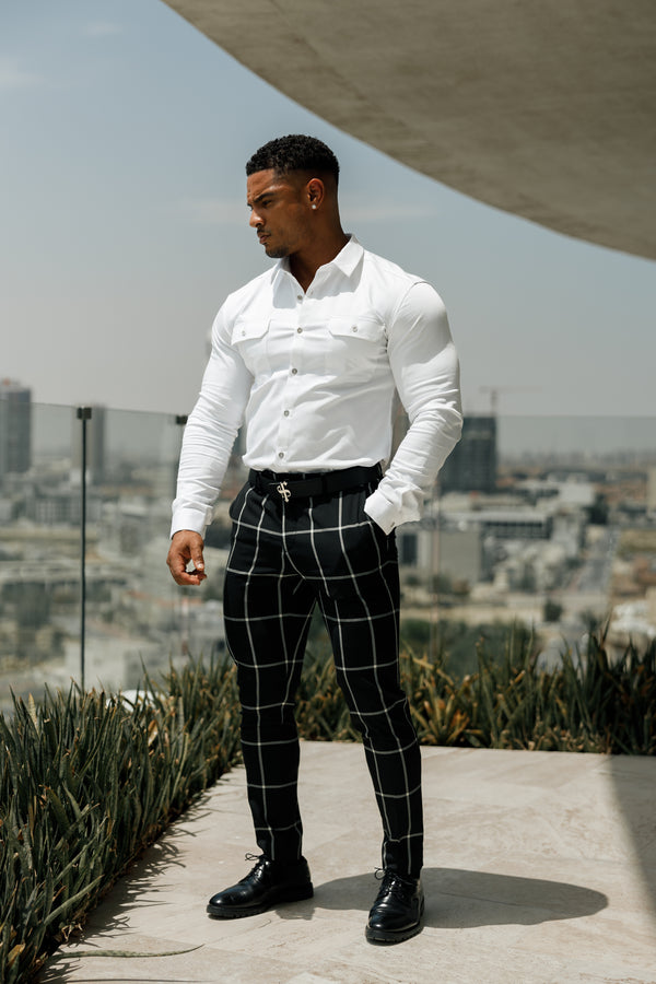 Father Sons Slim Formal Black and Ecru Large Check Stretch Trousers - FST015 (PRE ORDER 15TH JUNE)