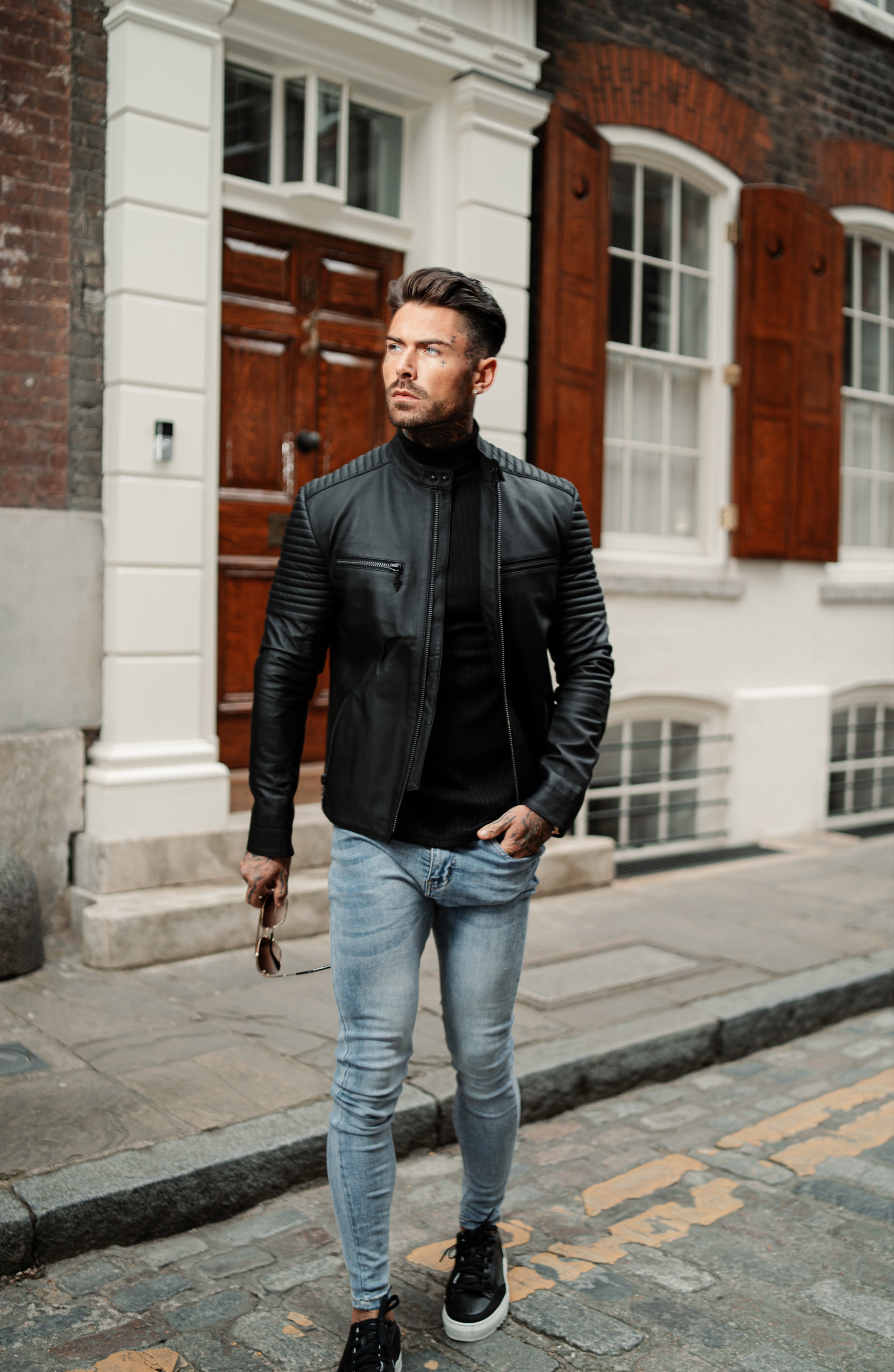 Black Bomber Leather Jacket - FSH198