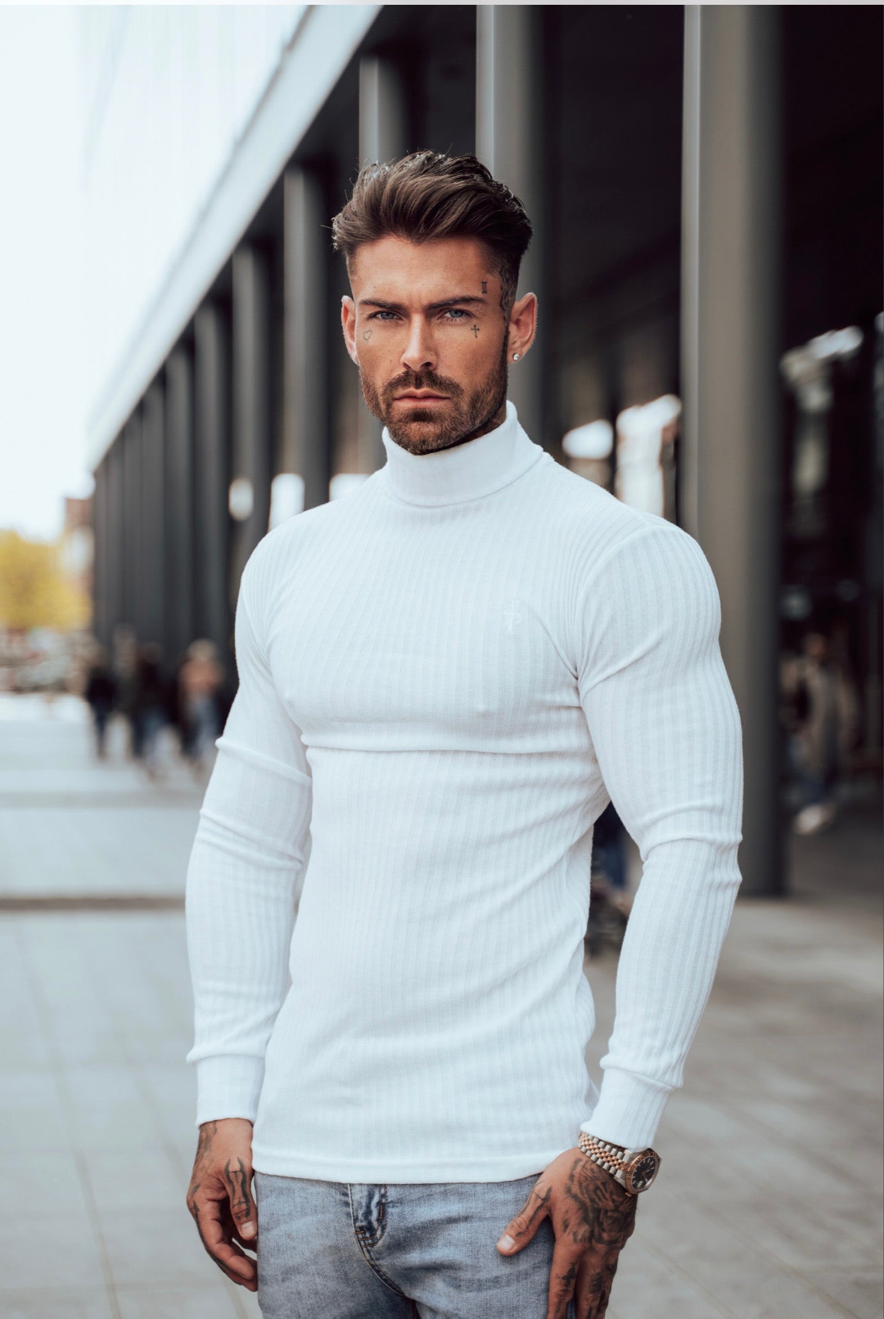 Classic White Ribbed Knit Roll-neck Jumper - FSH592