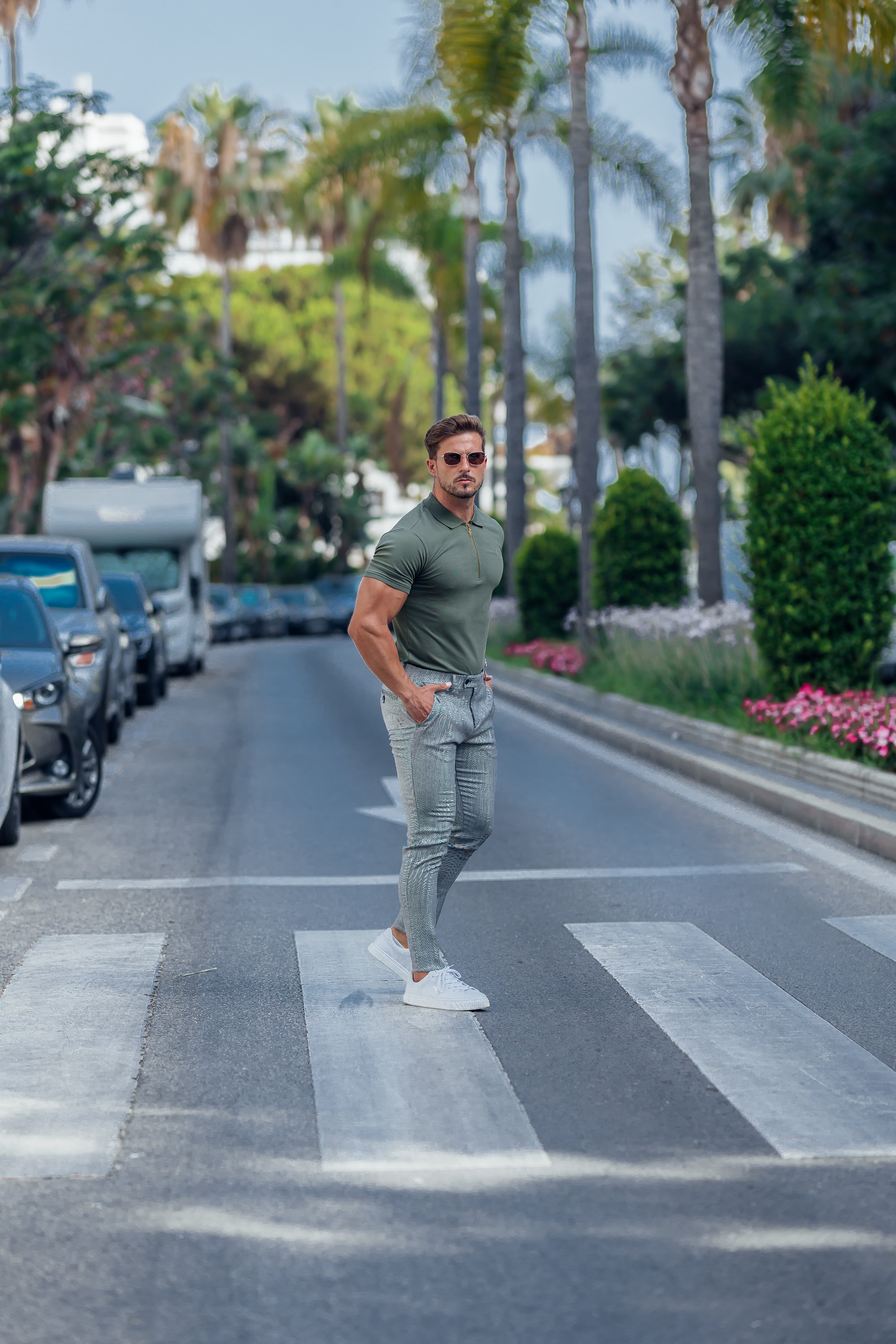 Slim Formal Black and White Herringbone Stretch Trousers - FST014